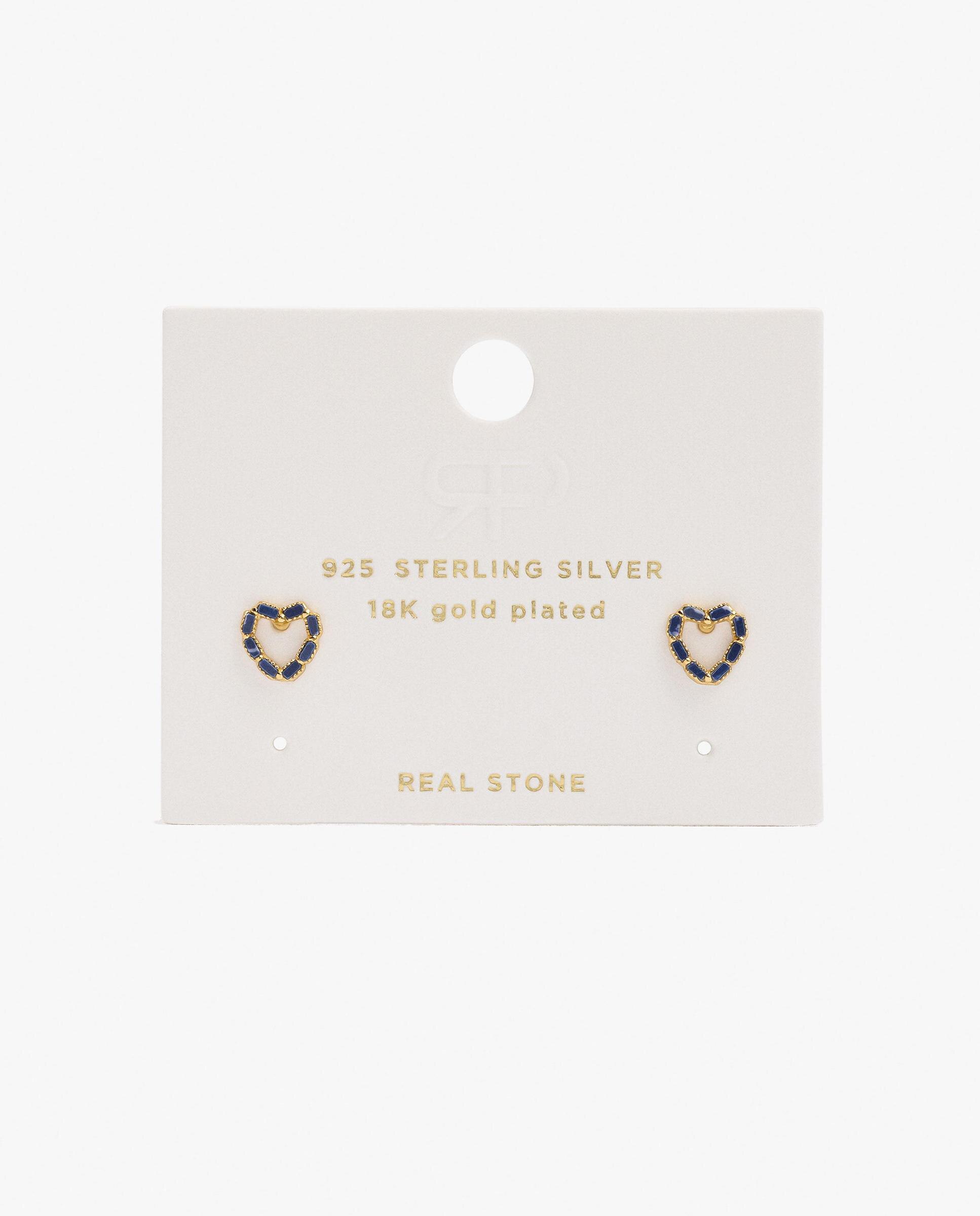 Imagen 4 de Pendientes de plata de ley con baño de oro de 18 k con forma de corazón y circonitas - Parfois - Azul Azul
