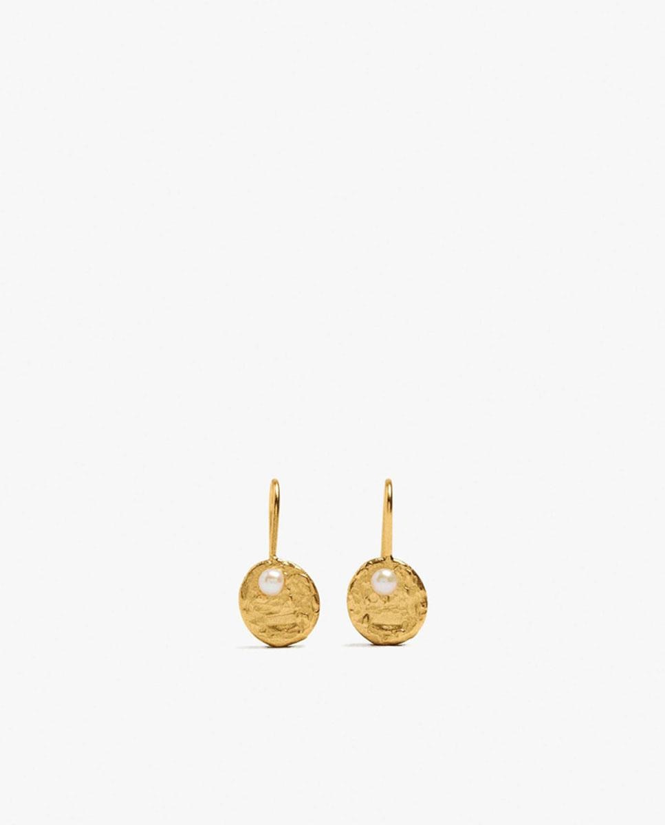 Pendientes de plata de ley bañado en oro de 18 k redondos con perla decorativa - Parfois - Blanco Blanco-1