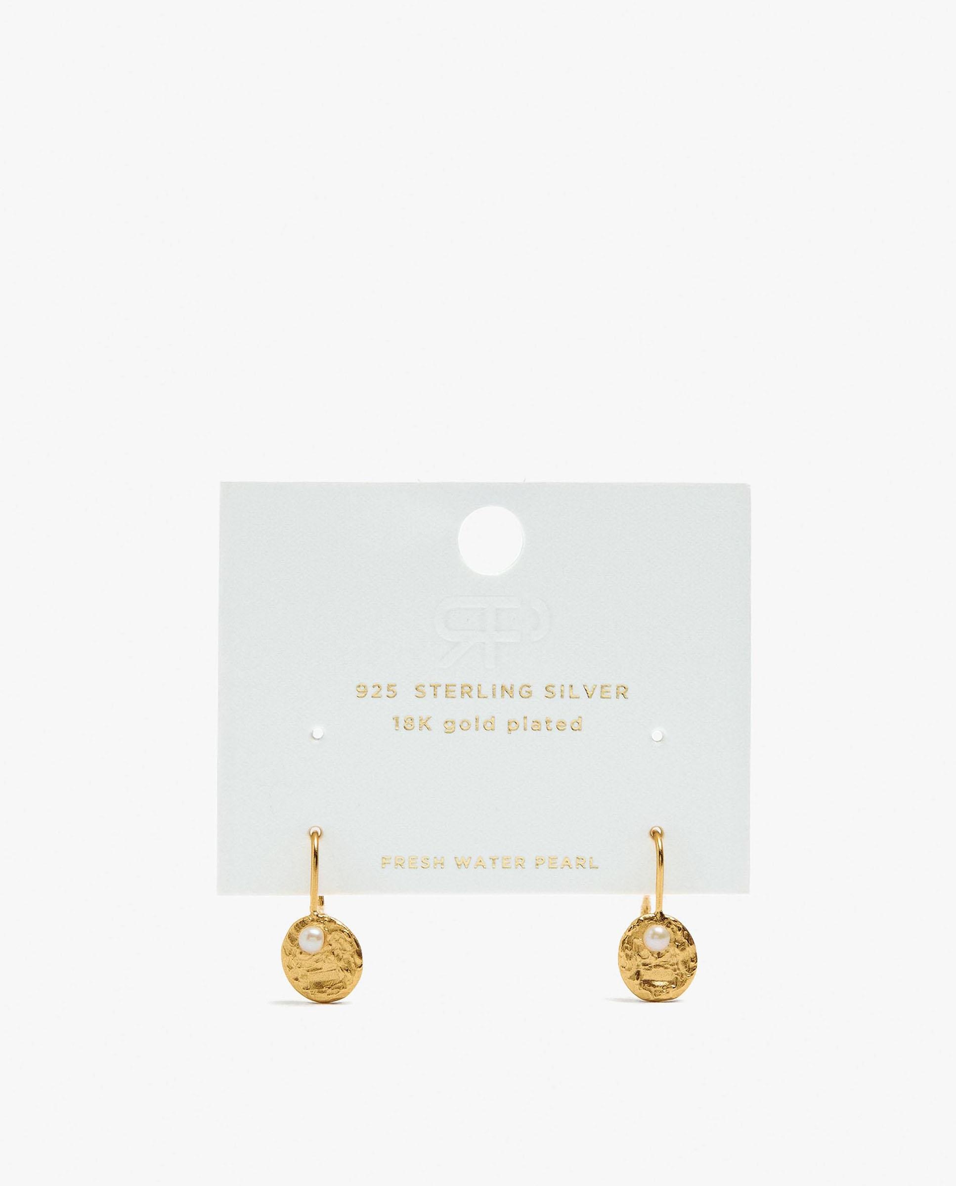 Pendientes de plata de ley bañado en oro de 18 k redondos con perla decorativa - Parfois - Blanco Blanco-4