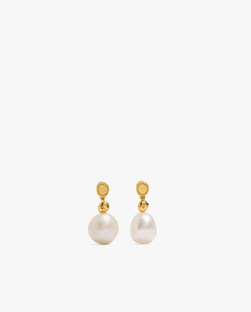 Pendientes de plata de ley con baño de oro de 18 k con perla decorativa - Parfois - Blanco Blanco-1