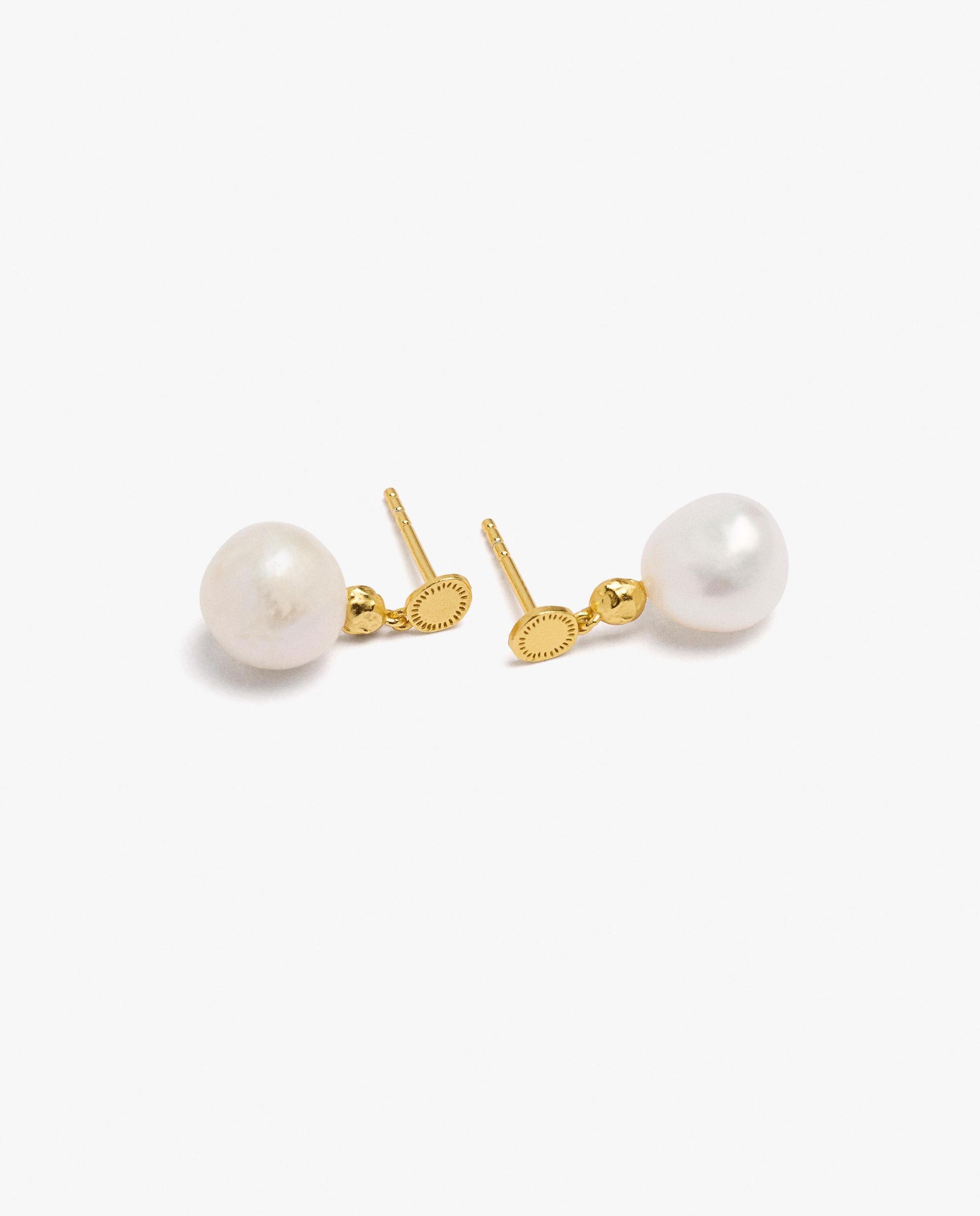 Pendientes de plata de ley con baño de oro de 18 k con perla decorativa - Parfois - Blanco Blanco-2