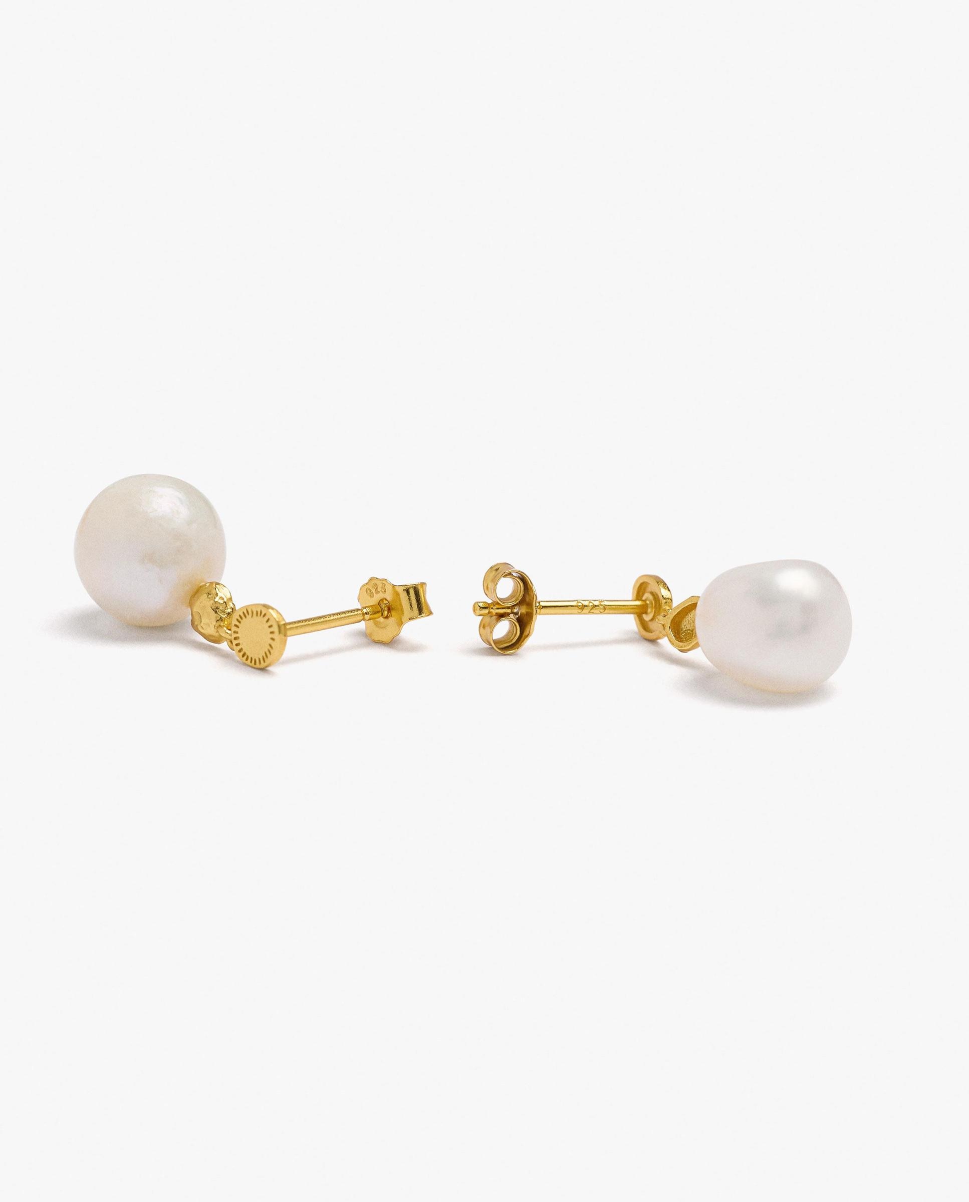 Pendientes de plata de ley con baño de oro de 18 k con perla decorativa - Parfois - Blanco Blanco-3
