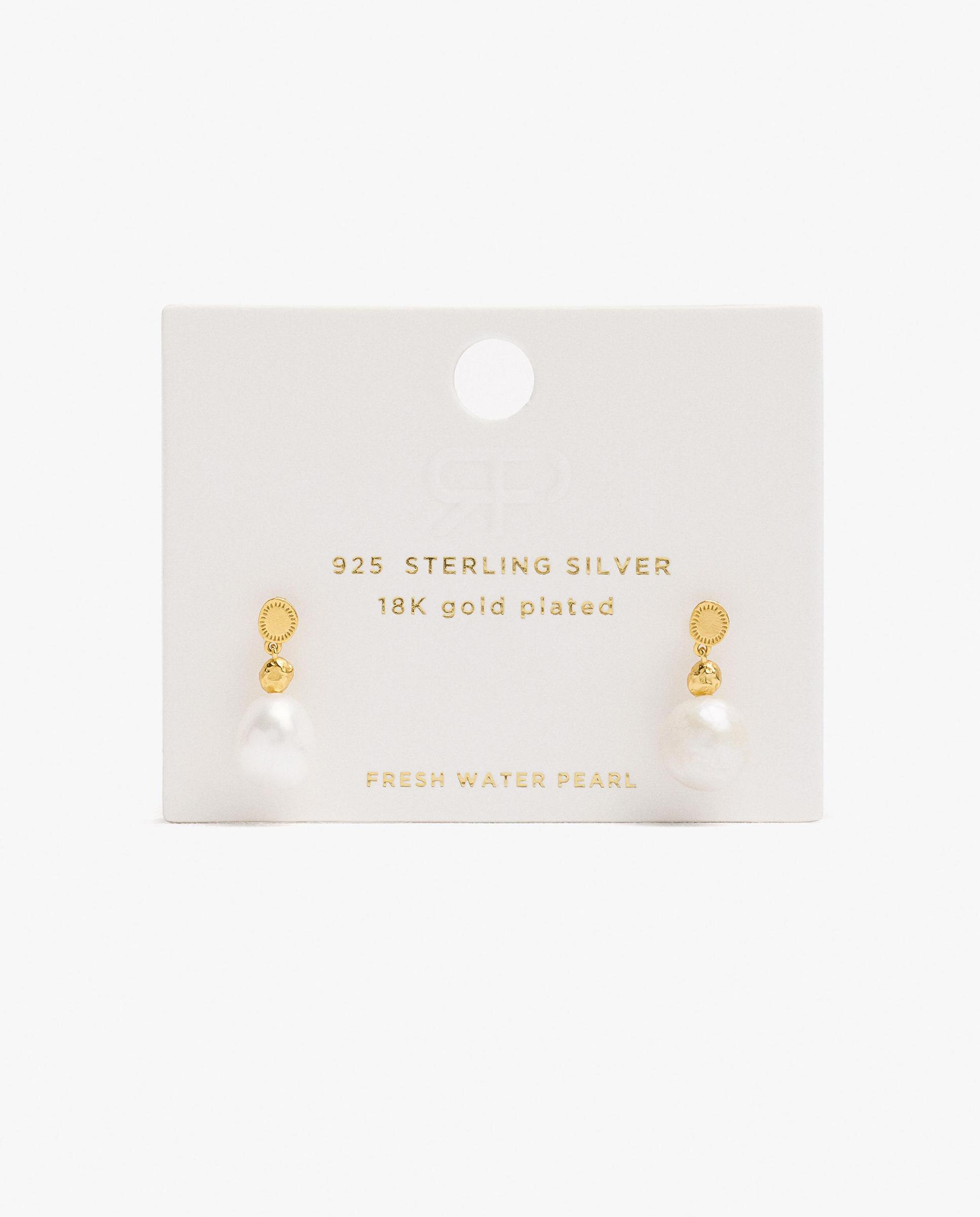 Pendientes de plata de ley con baño de oro de 18 k con perla decorativa - Parfois - Blanco Blanco-4