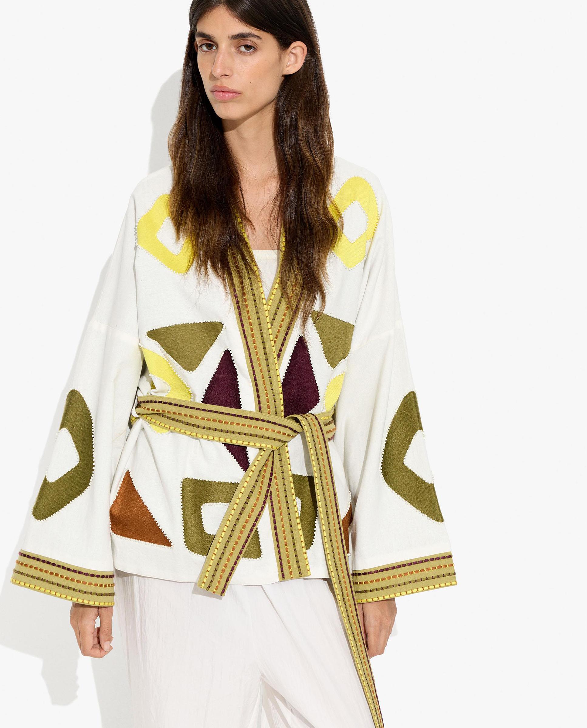 Caftán de mujer 100% algodón estilo kimono con estampado geométrico - Parfois - Multicolor Multicolor-2