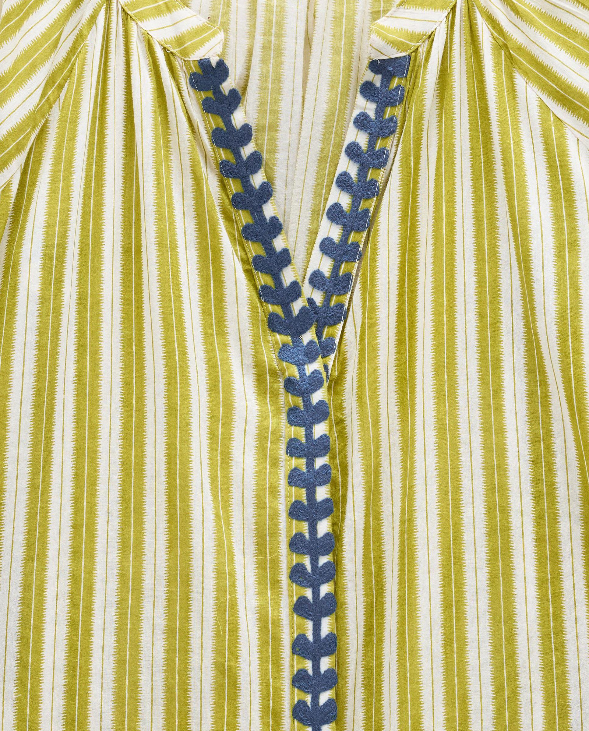 Vestido largo 100% algodón con bordados a contraste y rayas - Parfois - Verde Verde-5