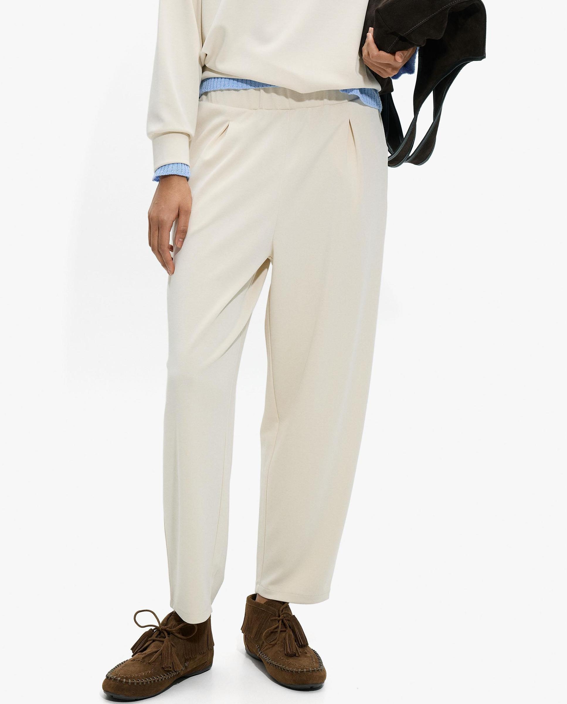 Pantalones rectos de mujer con cintura elástica en liso - Parfois - Blanco Blanco-2