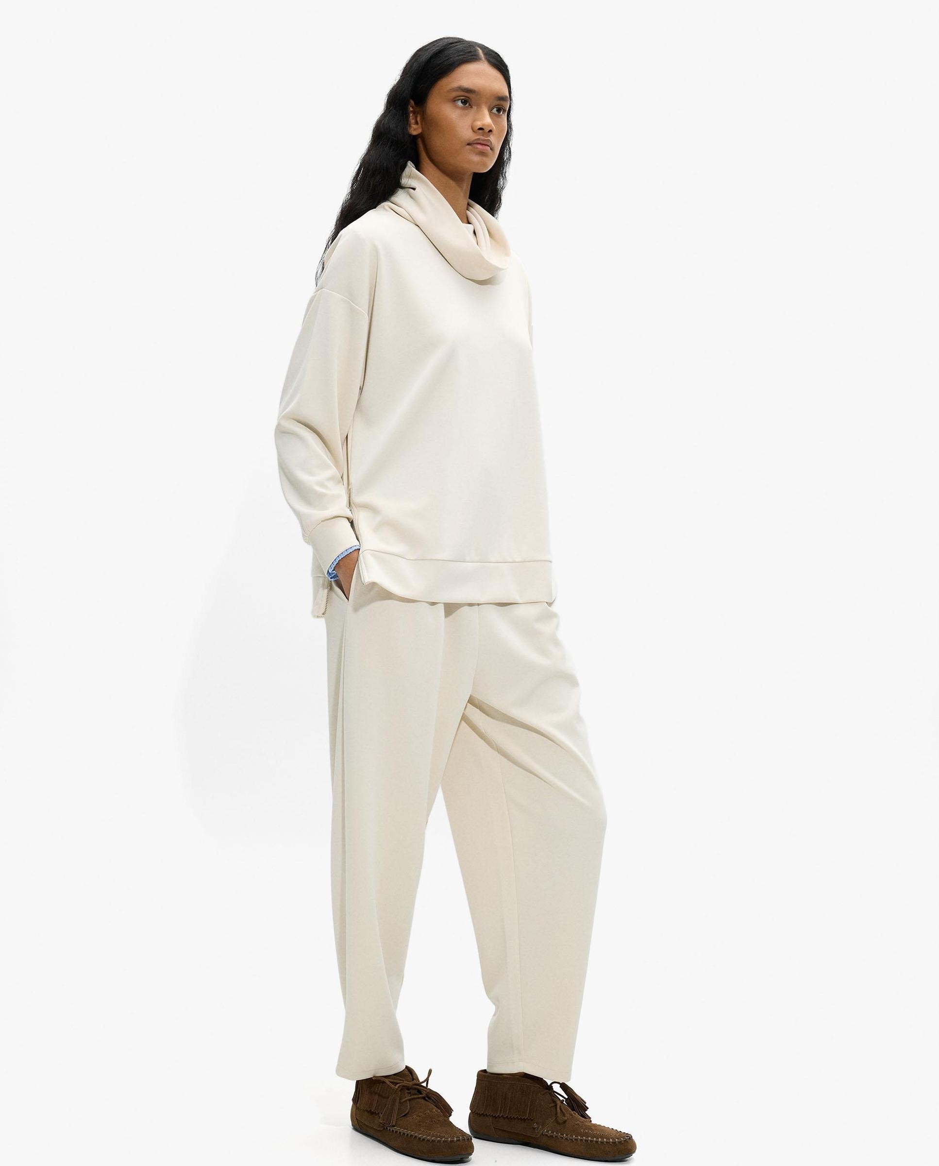 Pantalones rectos de mujer con cintura elástica en liso - Parfois - Blanco Blanco-3