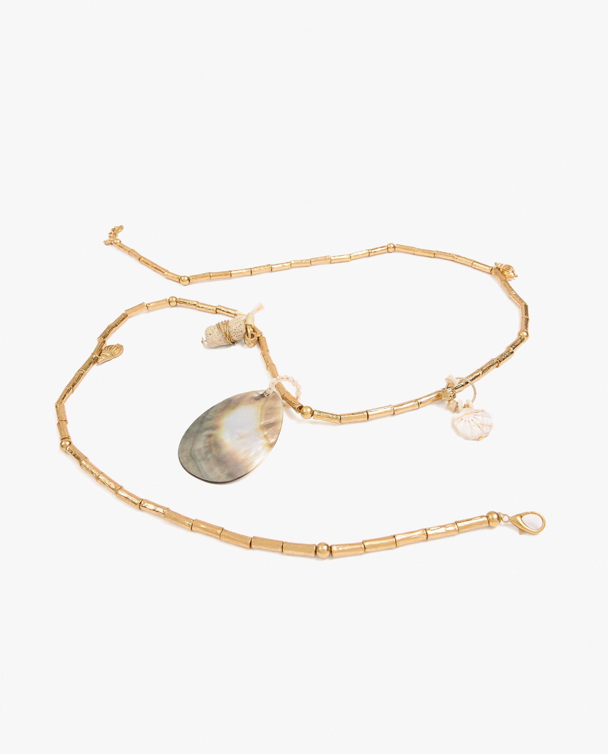 Collar largo con cuentas y detalle de piedra central - Parfois - Dorado Dorado-2