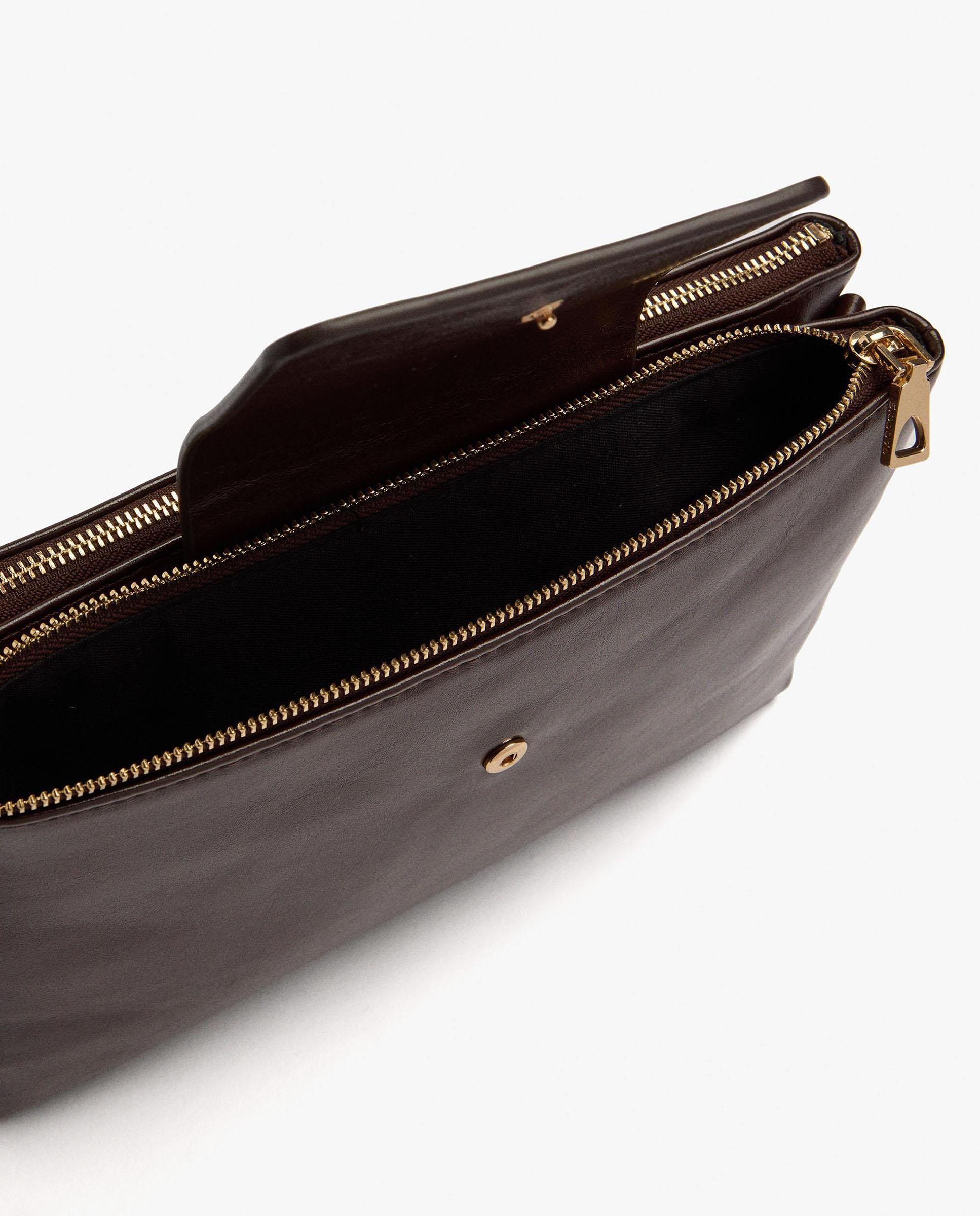 Bandolera de mujer con varios compartimentos y cierre de cremallera en liso - Parfois - Marrón oscuro Marrón oscuro-5