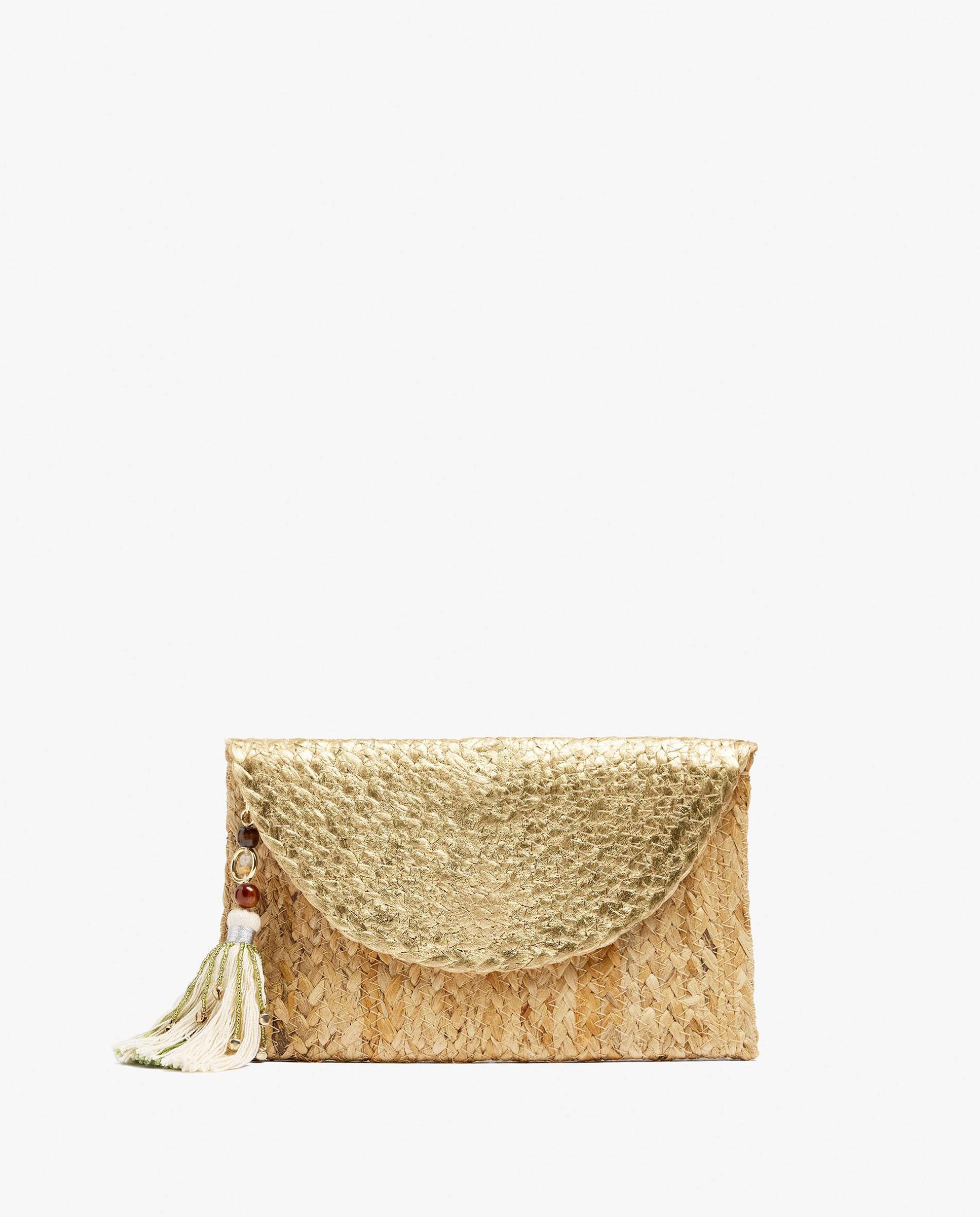 Bolso de fiesta convertible a bandolera estilo sobre con borla decorativa y cierre de imán - Parfois - Natural Natural-1