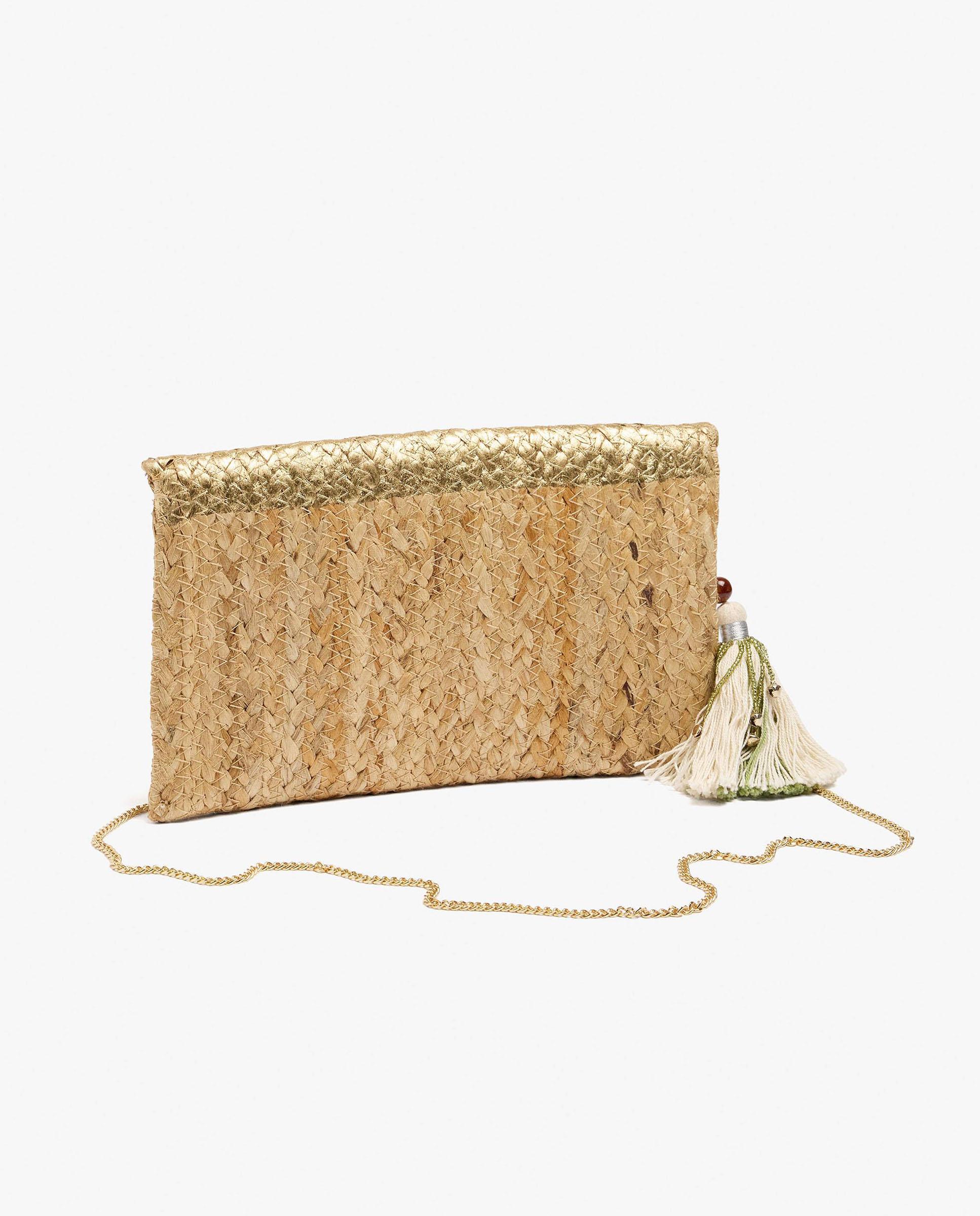 Bolso de fiesta convertible a bandolera estilo sobre con borla decorativa y cierre de imán - Parfois - Natural Natural-2
