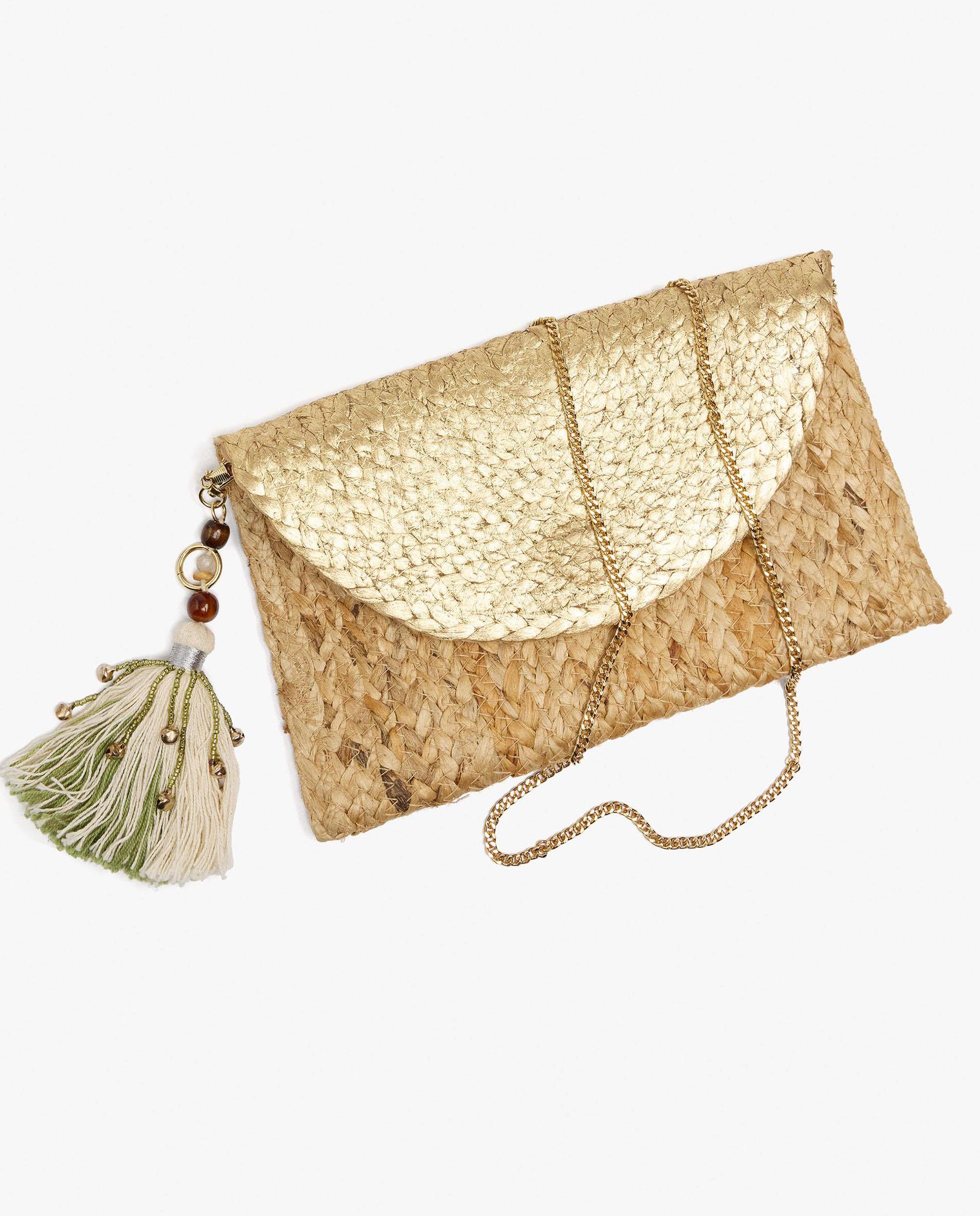 Bolso de fiesta convertible a bandolera estilo sobre con borla decorativa y cierre de imán - Parfois - Natural Natural-5