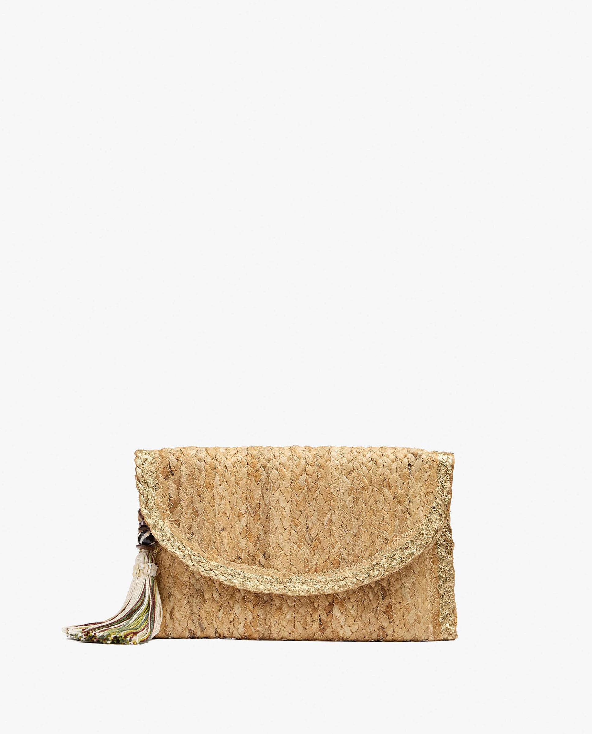 Bolso de fiesta convertible a bandolera estilo sobre con borla decorativa y cierre de imán - Parfois - Natural Natural-1