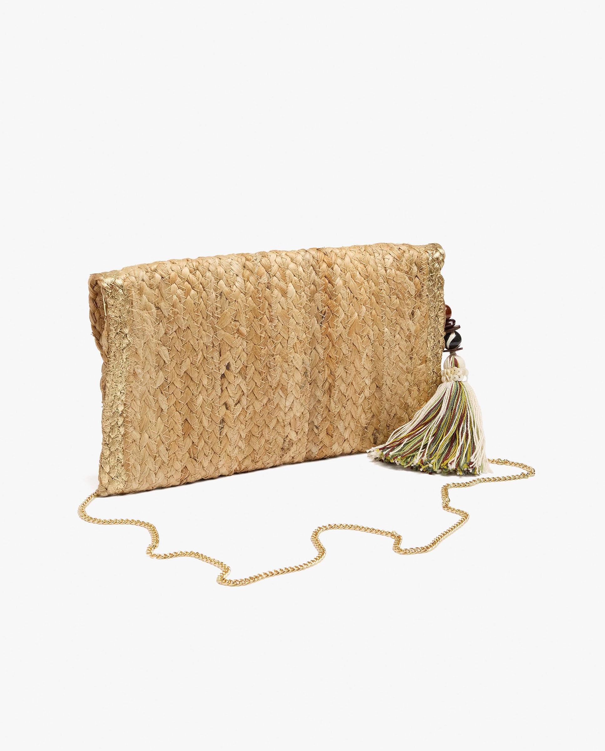Bolso de fiesta convertible a bandolera estilo sobre con borla decorativa y cierre de imán - Parfois - Natural Natural-2