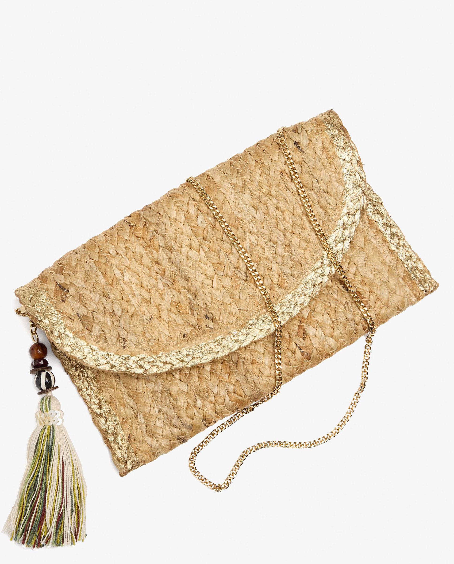 Bolso de fiesta convertible a bandolera estilo sobre con borla decorativa y cierre de imán - Parfois - Natural Natural-5