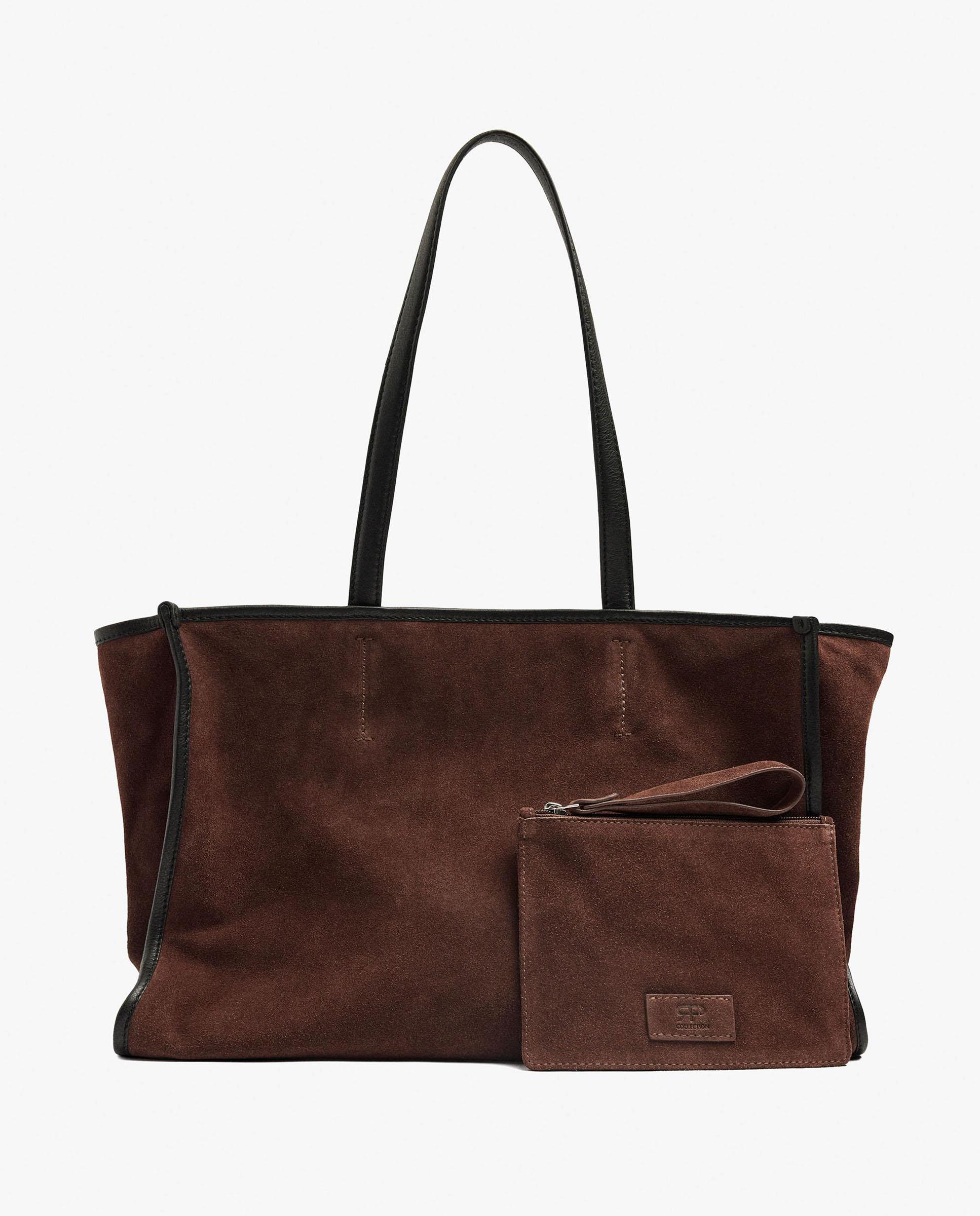 Shopper 100% piel grande con cierre de cremallera en liso - Parfois - Marrón oscuro Marrón oscuro-3