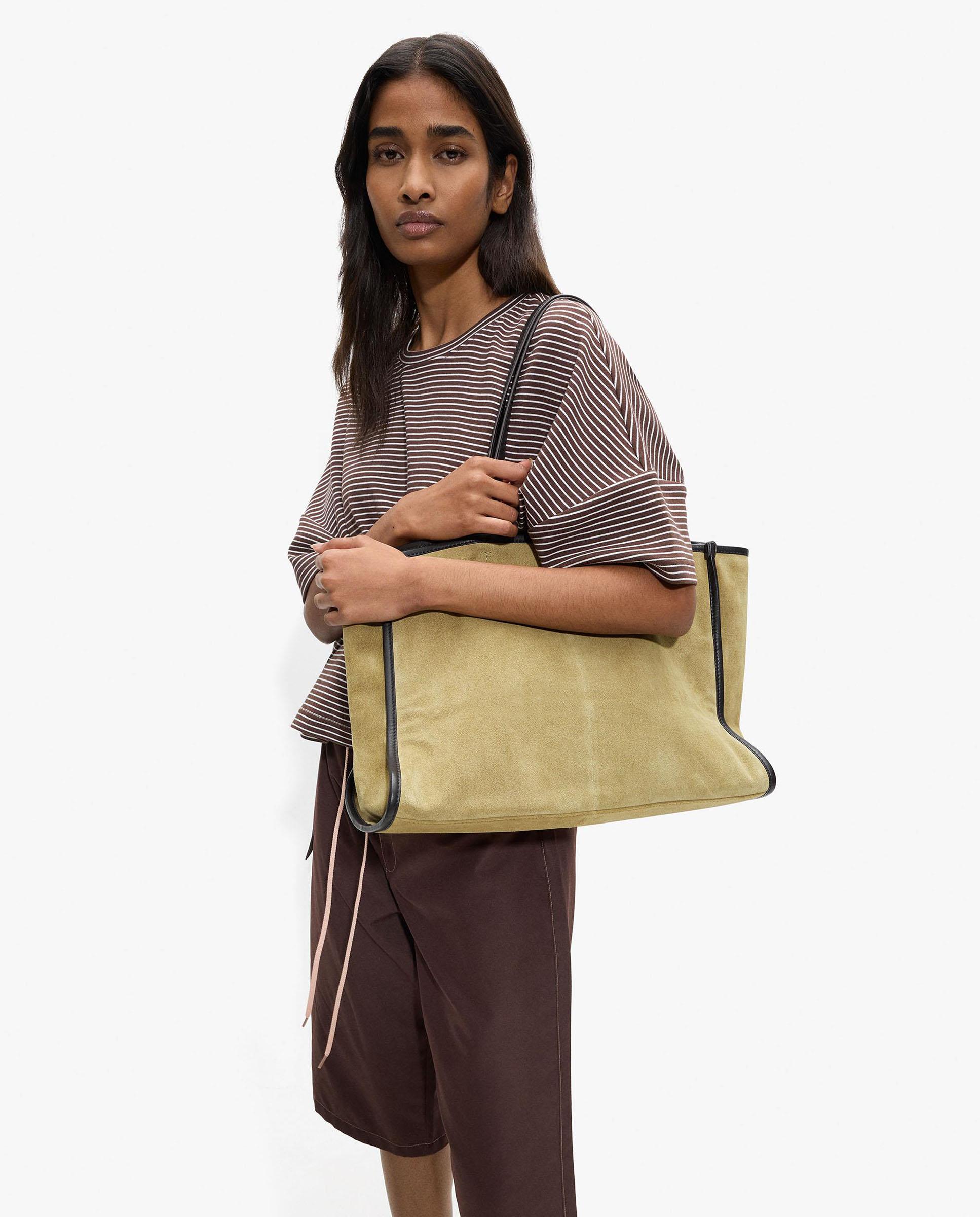 Shopper 100% piel grande con cierre de cremallera en liso - Parfois - Mostaza Mostaza-2