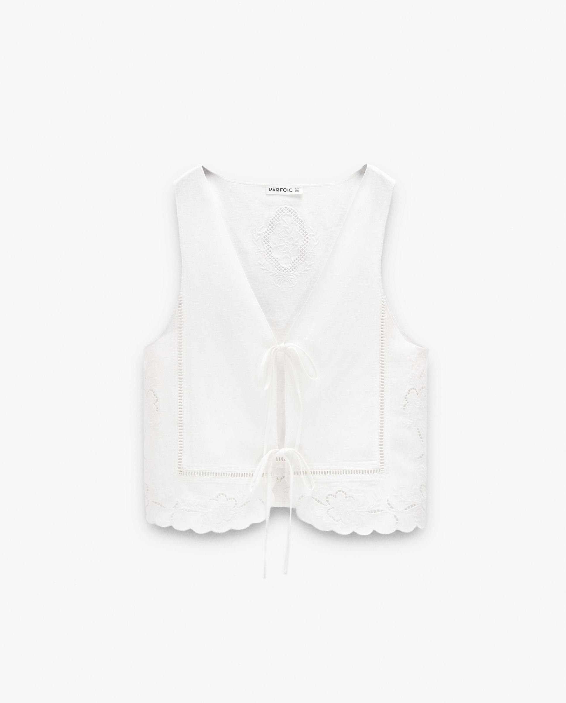 Chaleco de mujer con cordón ajustable y detalles bordados - Parfois - Crudo Crudo-7