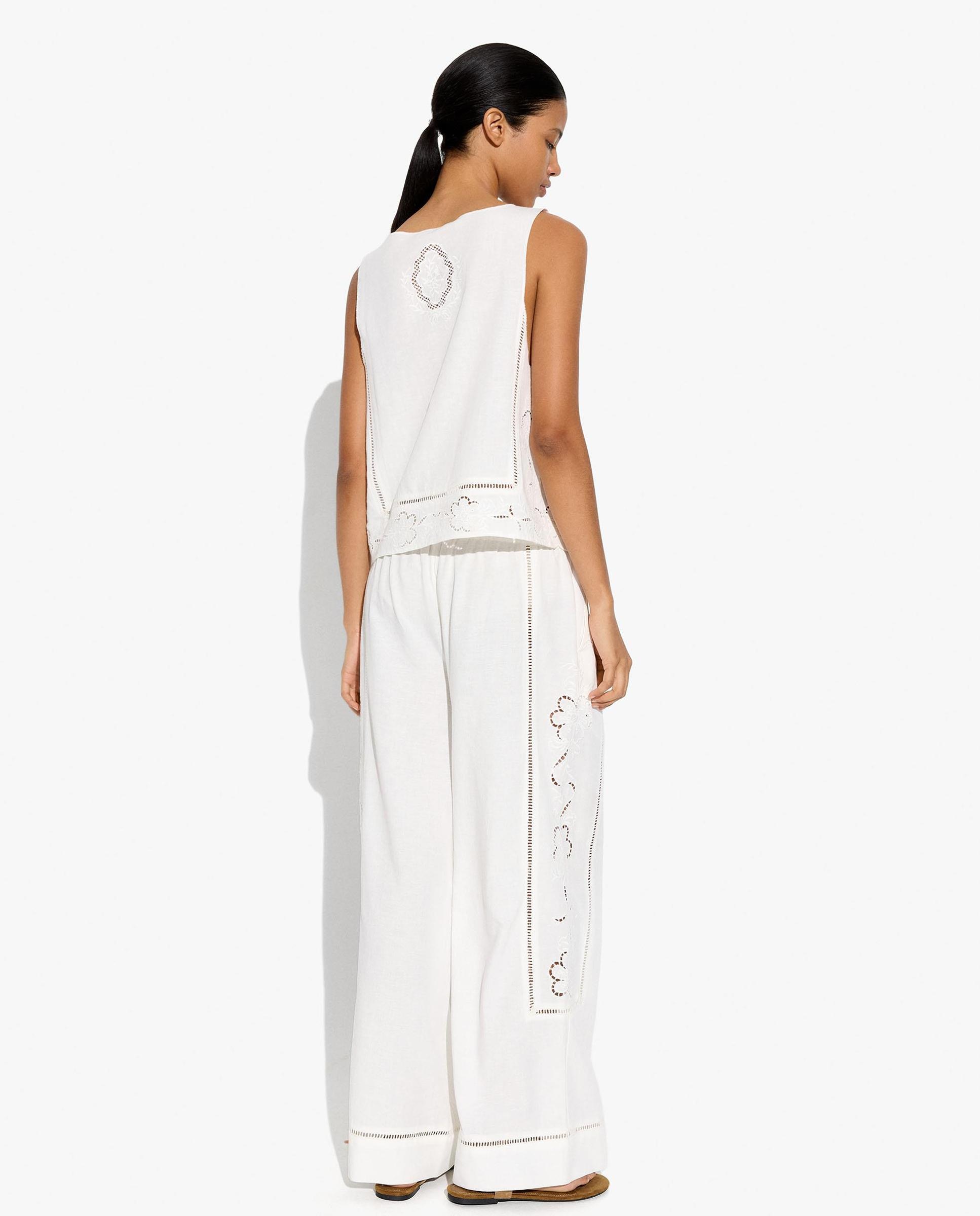 Pantalones rectos de mujer con cordón ajustable y detalles bordados - Parfois - Crudo Crudo-4