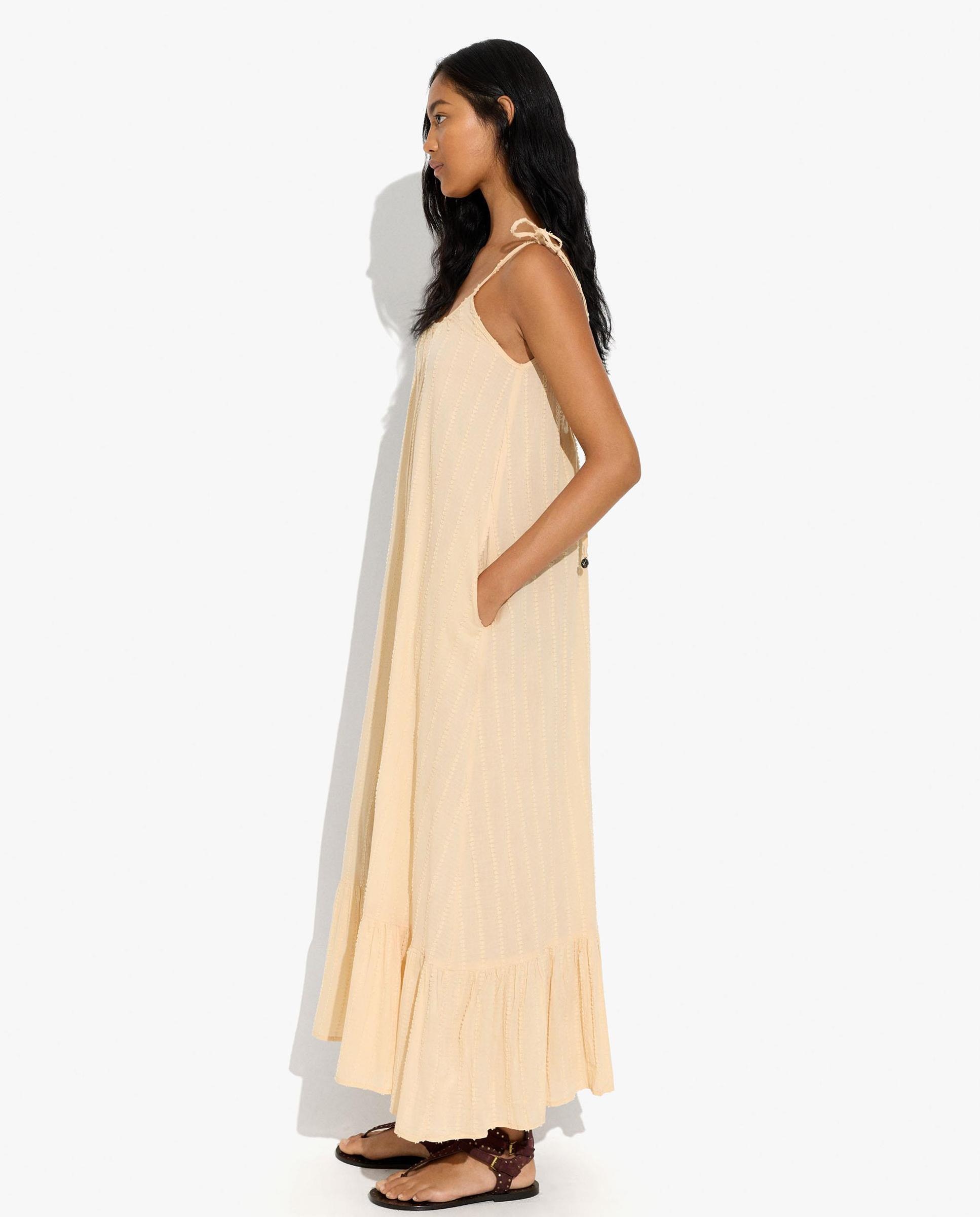 Vestido largo 100% algodón de tirantes con volante - Parfois - Beige Beige-2