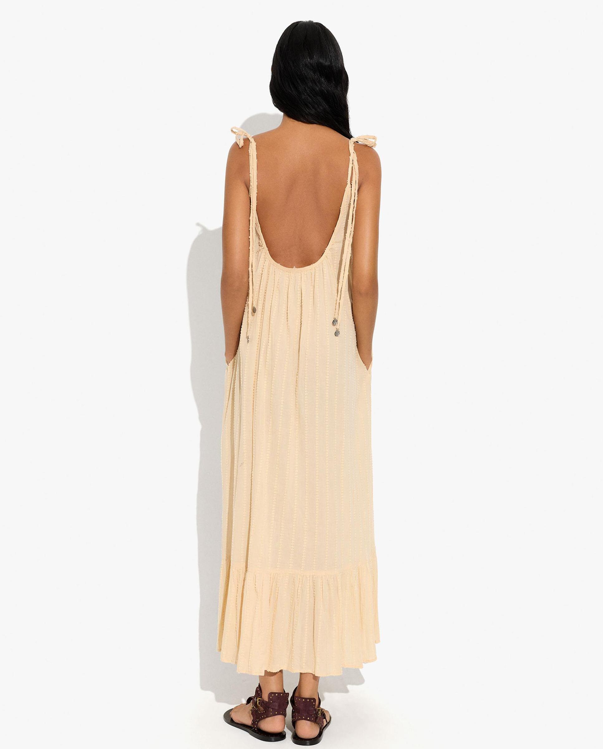 Vestido largo 100% algodón de tirantes con volante - Parfois - Beige Beige-3