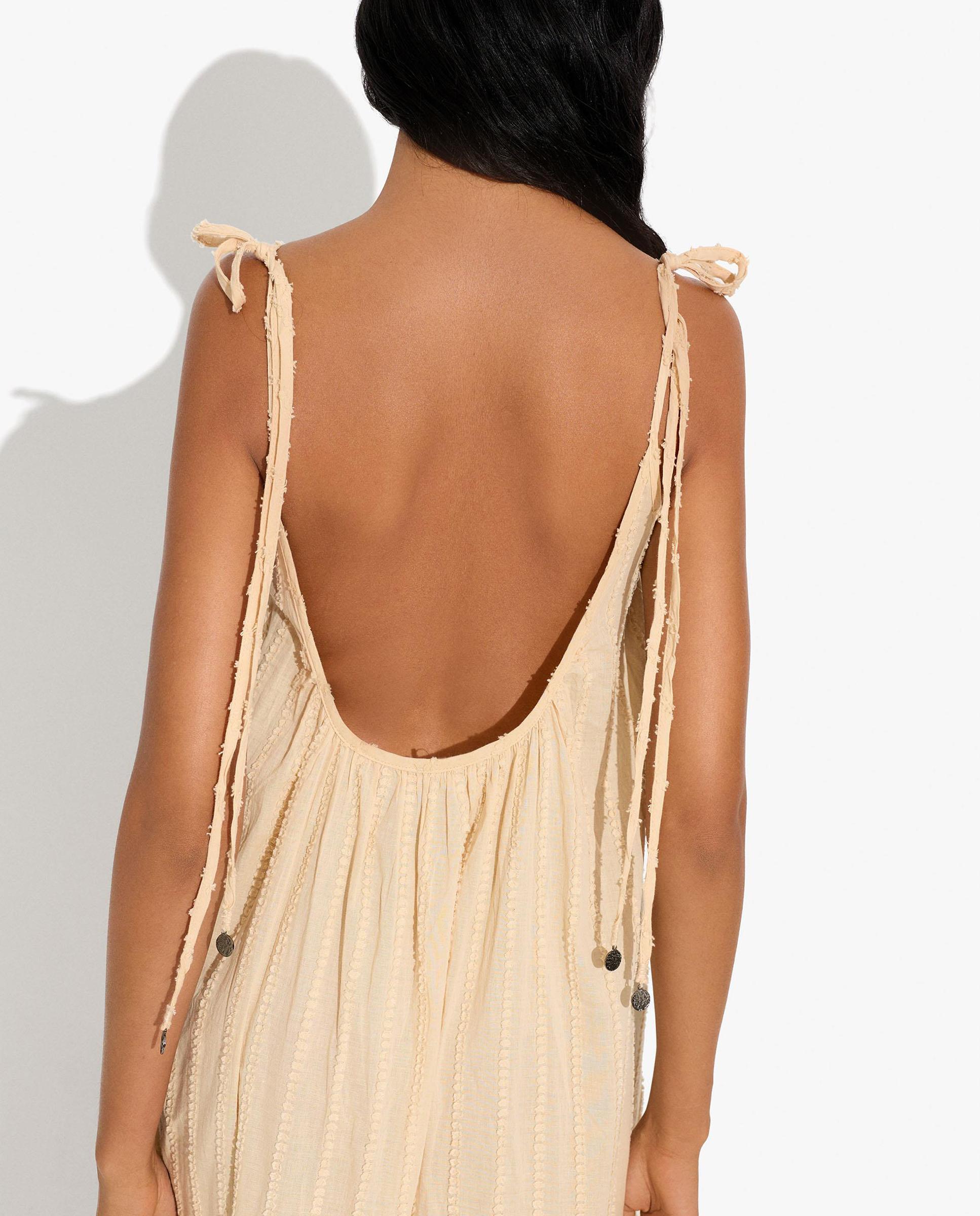 Vestido largo 100% algodón de tirantes con volante - Parfois - Beige Beige-4