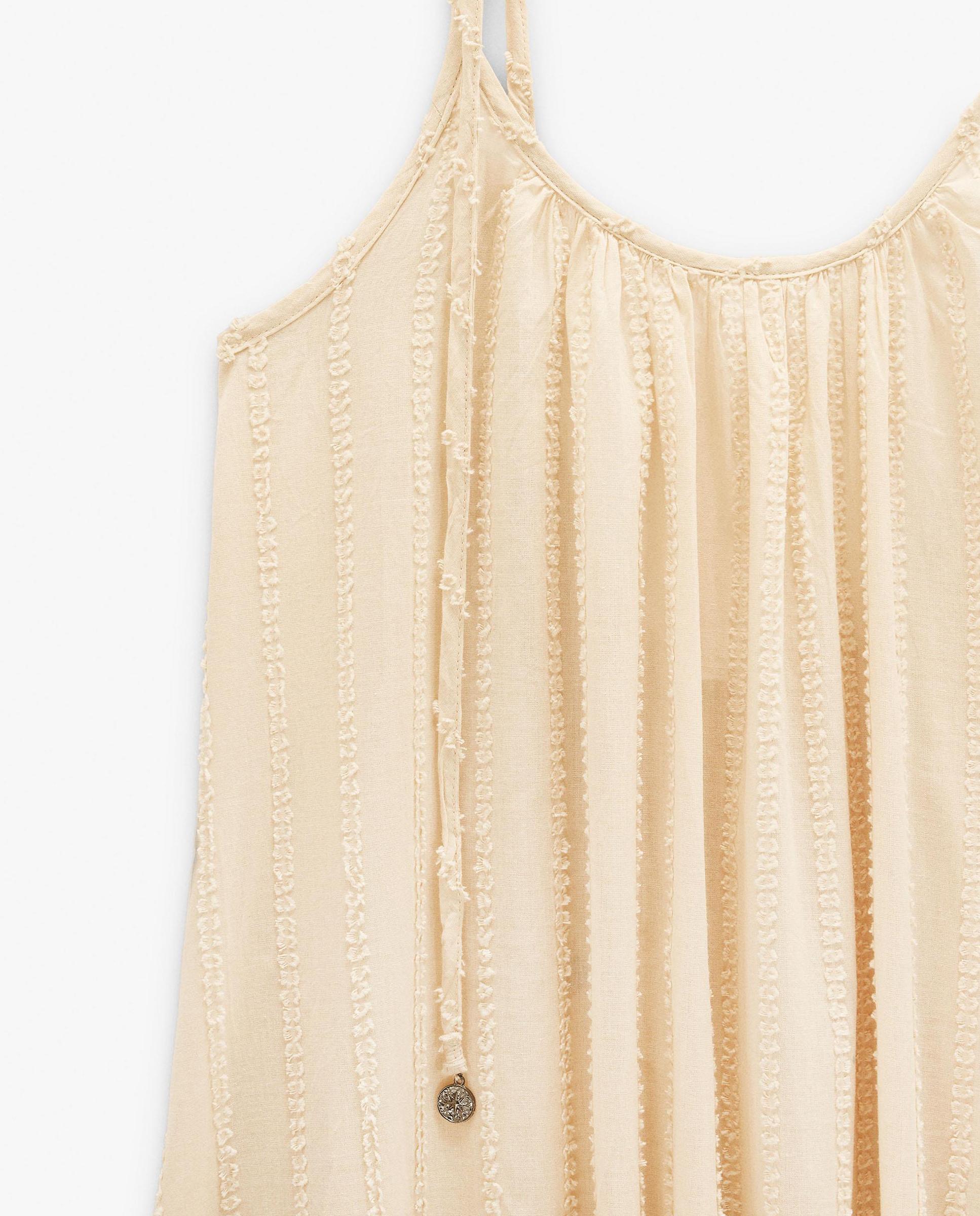Vestido largo 100% algodón de tirantes con volante - Parfois - Beige Beige-5