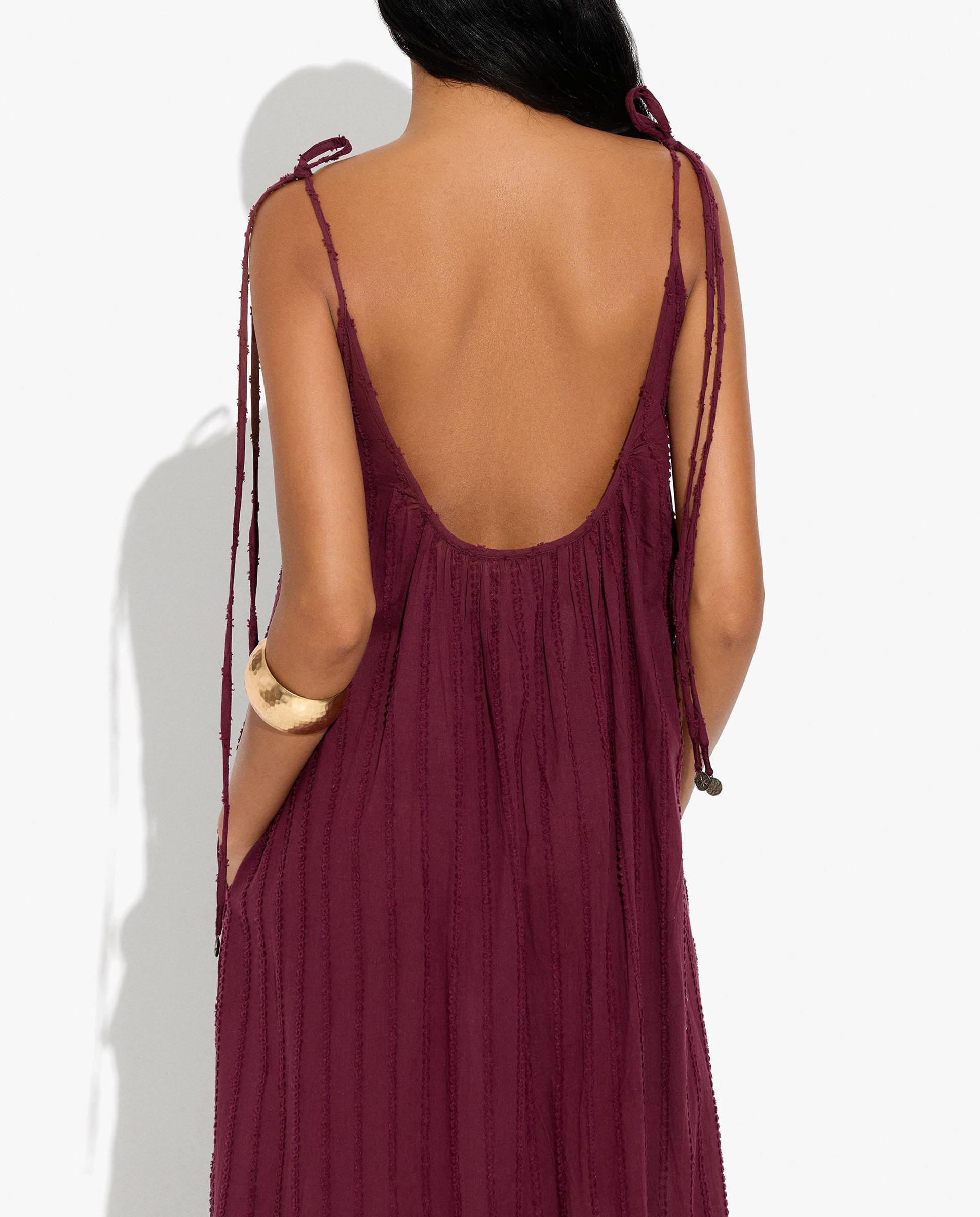 Vestido largo 100% algodón de tirantes con volante - Parfois - Burdeos Burdeos-2