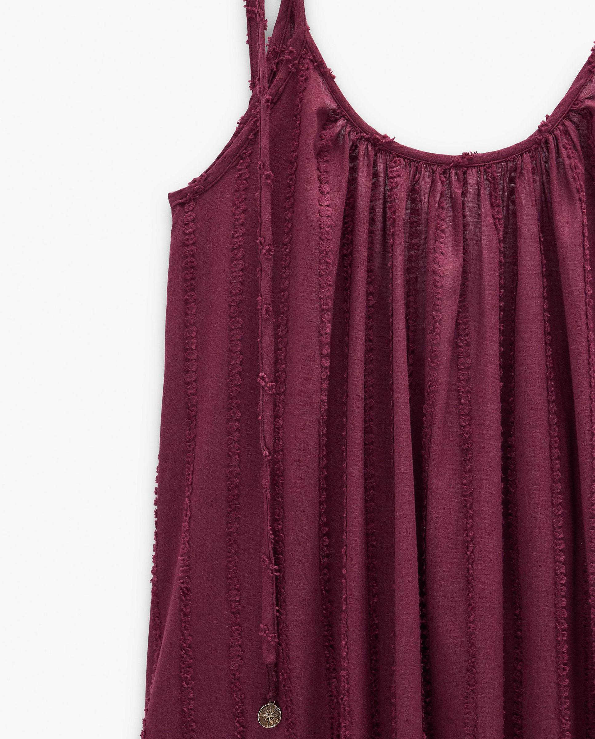 Vestido largo 100% algodón de tirantes con volante - Parfois - Burdeos Burdeos-5