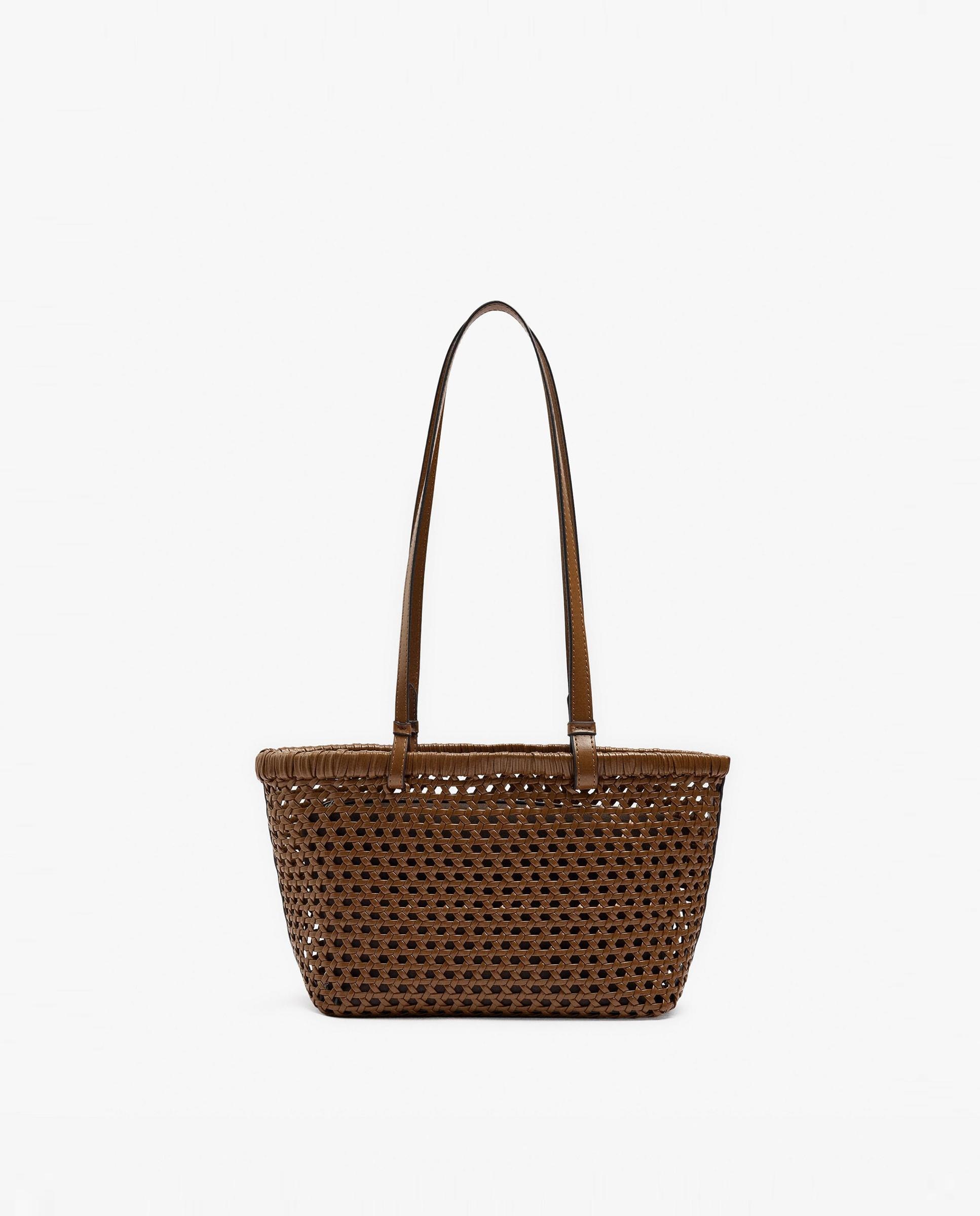 Bolso de mano estilo tote trenzado con neceser extraíble en liso - Parfois - Marrón oscuro Marrón oscuro-1