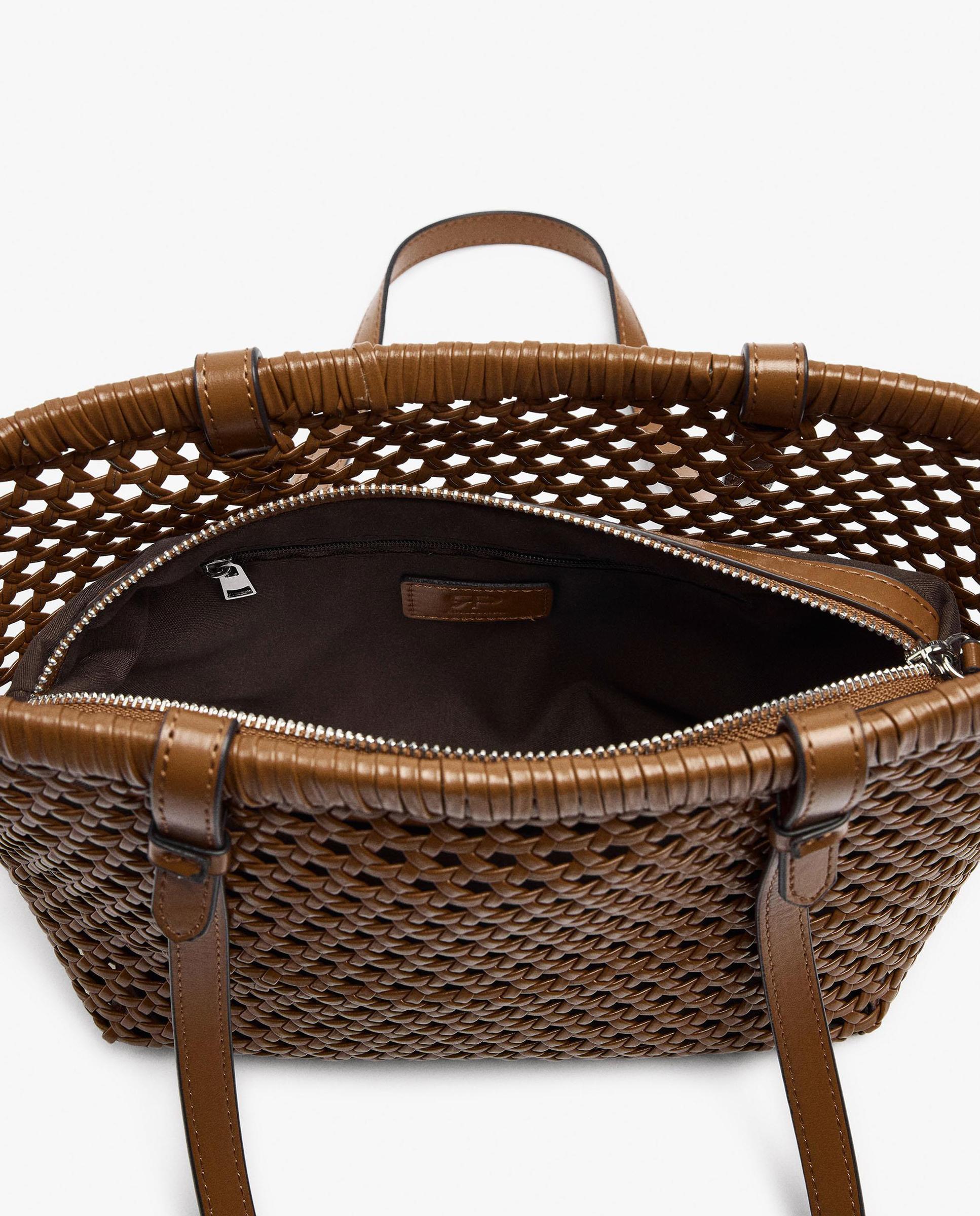 Bolso de mano estilo tote trenzado con neceser extraíble en liso - Parfois - Marrón oscuro Marrón oscuro-6