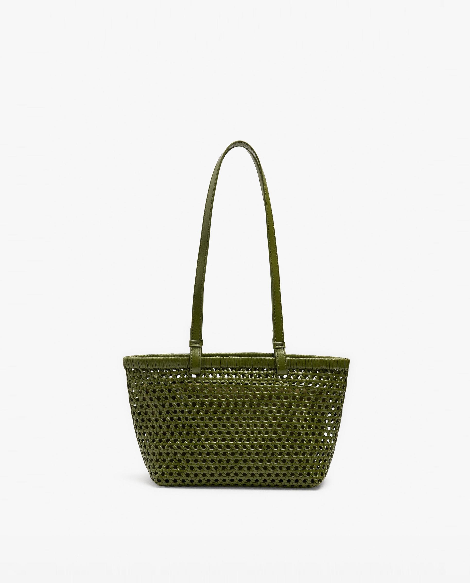 Bolso de mano estilo tote trenzado con neceser extraíble en liso - Parfois - Verde Verde-1