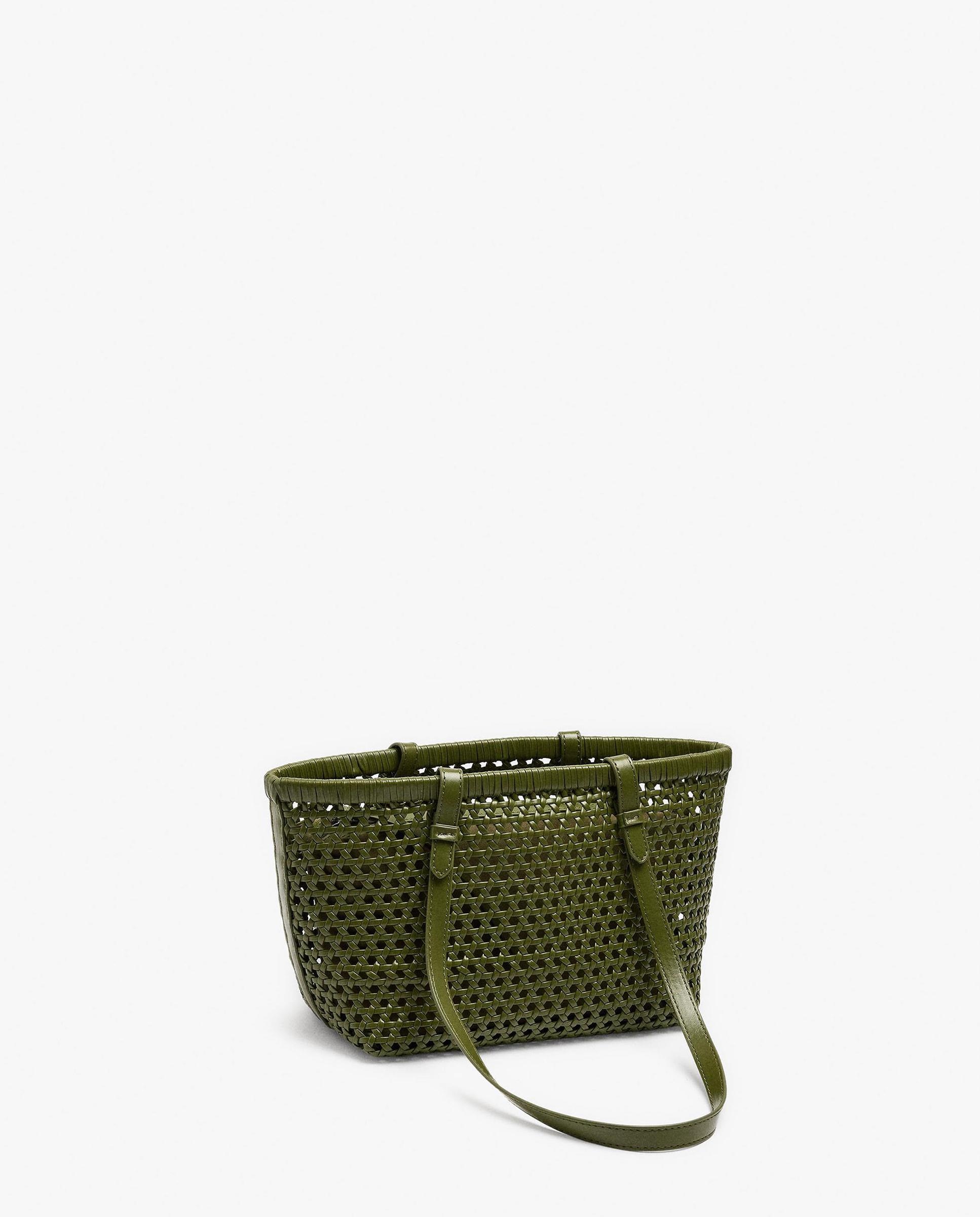 Bolso de mano estilo tote trenzado con neceser extraíble en liso - Parfois - Verde Verde-4