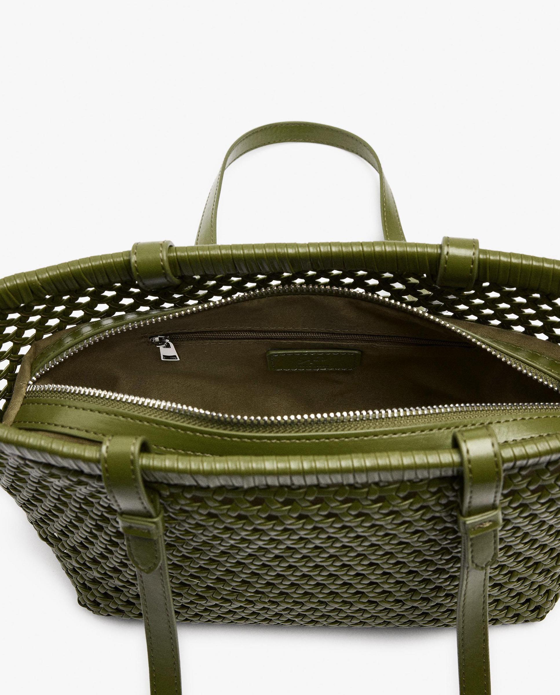 Bolso de mano estilo tote trenzado con neceser extraíble en liso - Parfois - Verde Verde-5
