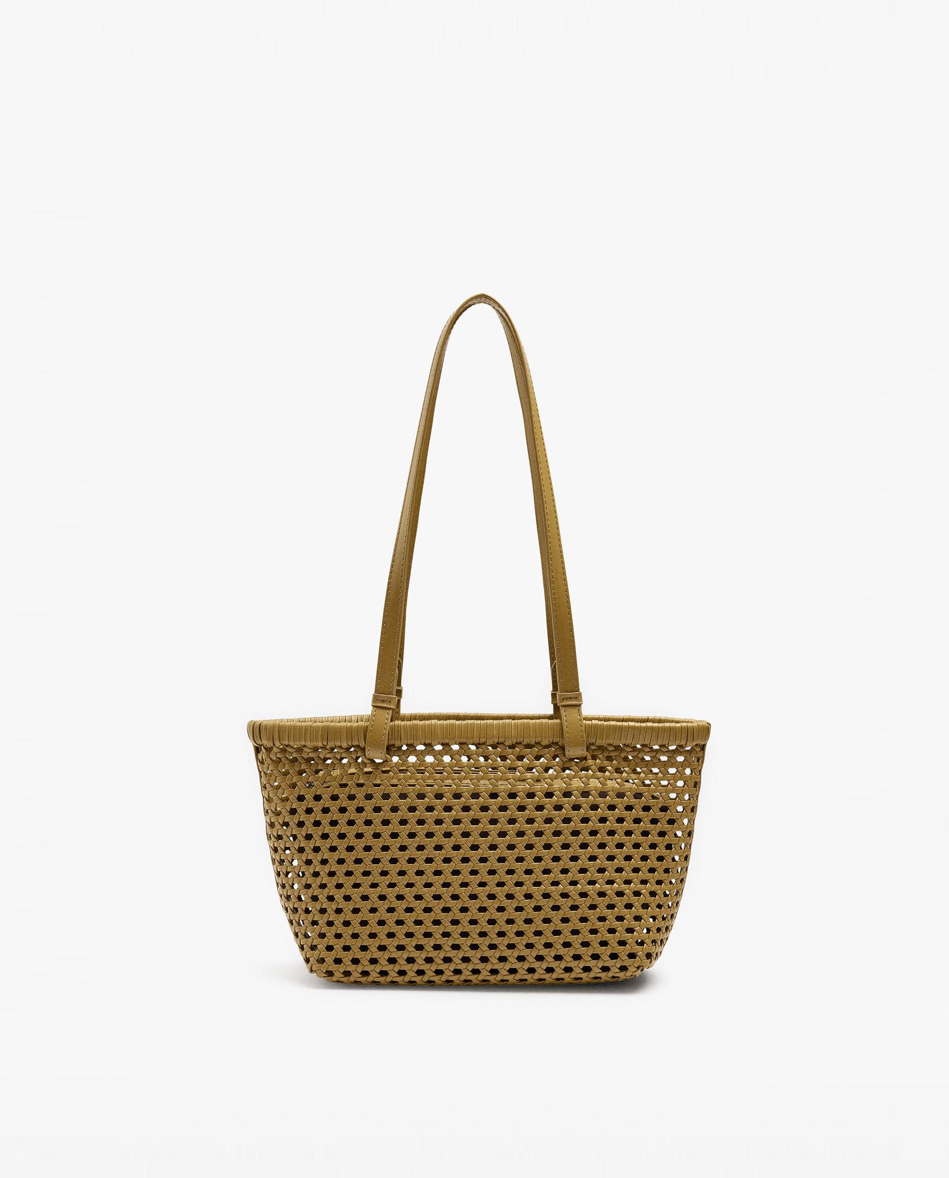 Bolso de mano estilo tote trenzado con neceser extraíble en liso - Parfois - Mostaza Mostaza-1
