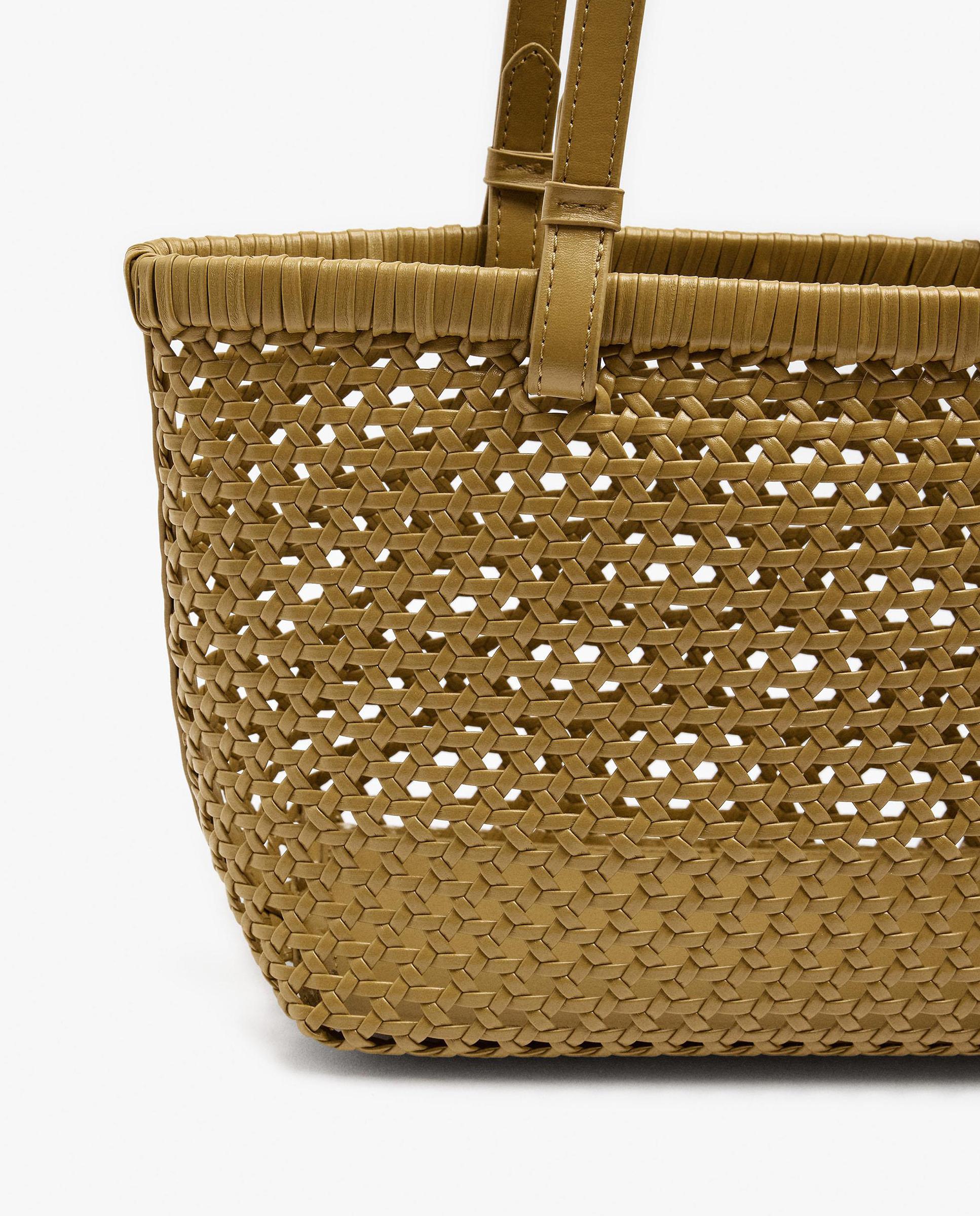 Bolso de mano estilo tote trenzado con neceser extraíble en liso - Parfois - Mostaza Mostaza-2