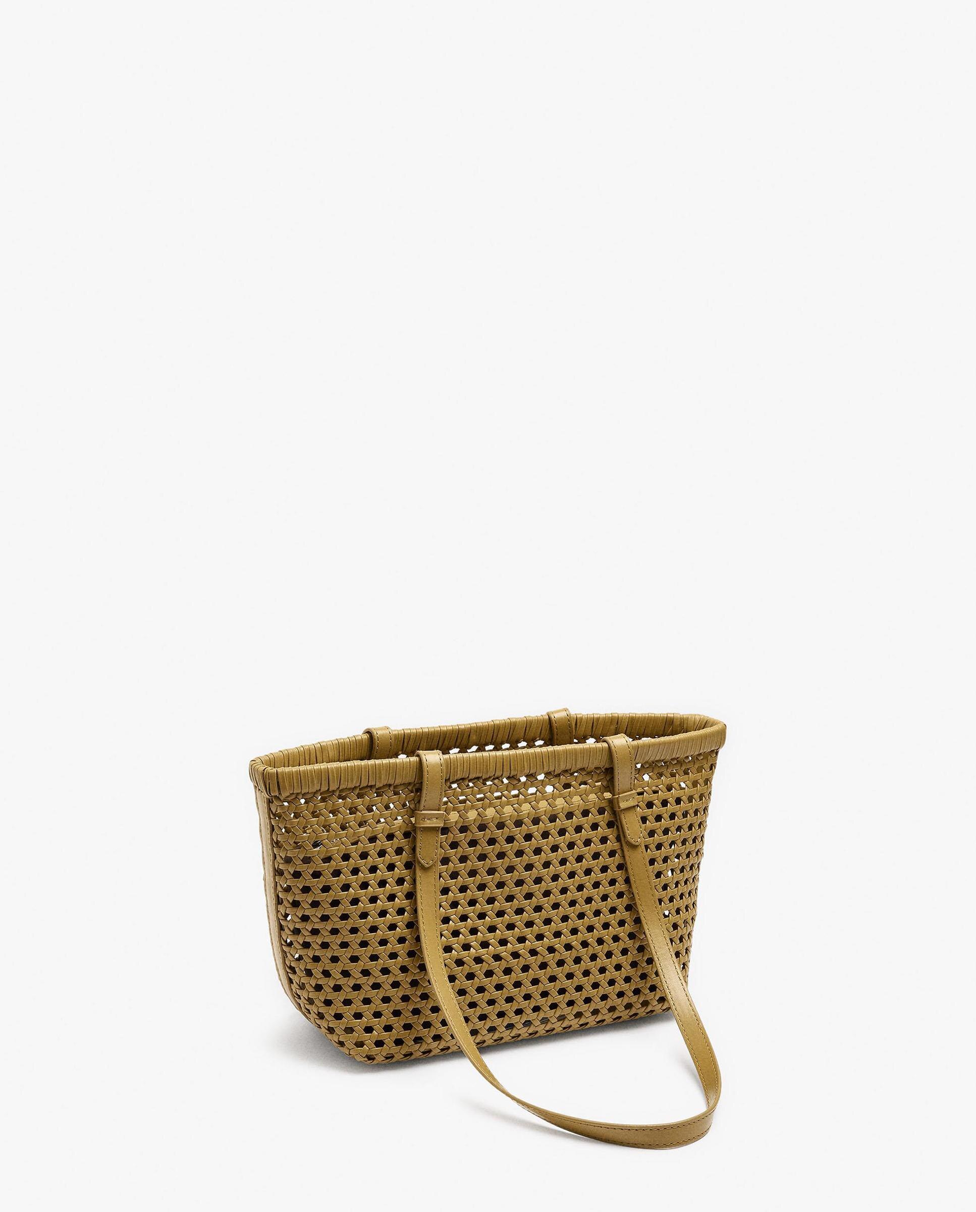 Bolso de mano estilo tote trenzado con neceser extraíble en liso - Parfois - Mostaza Mostaza-4