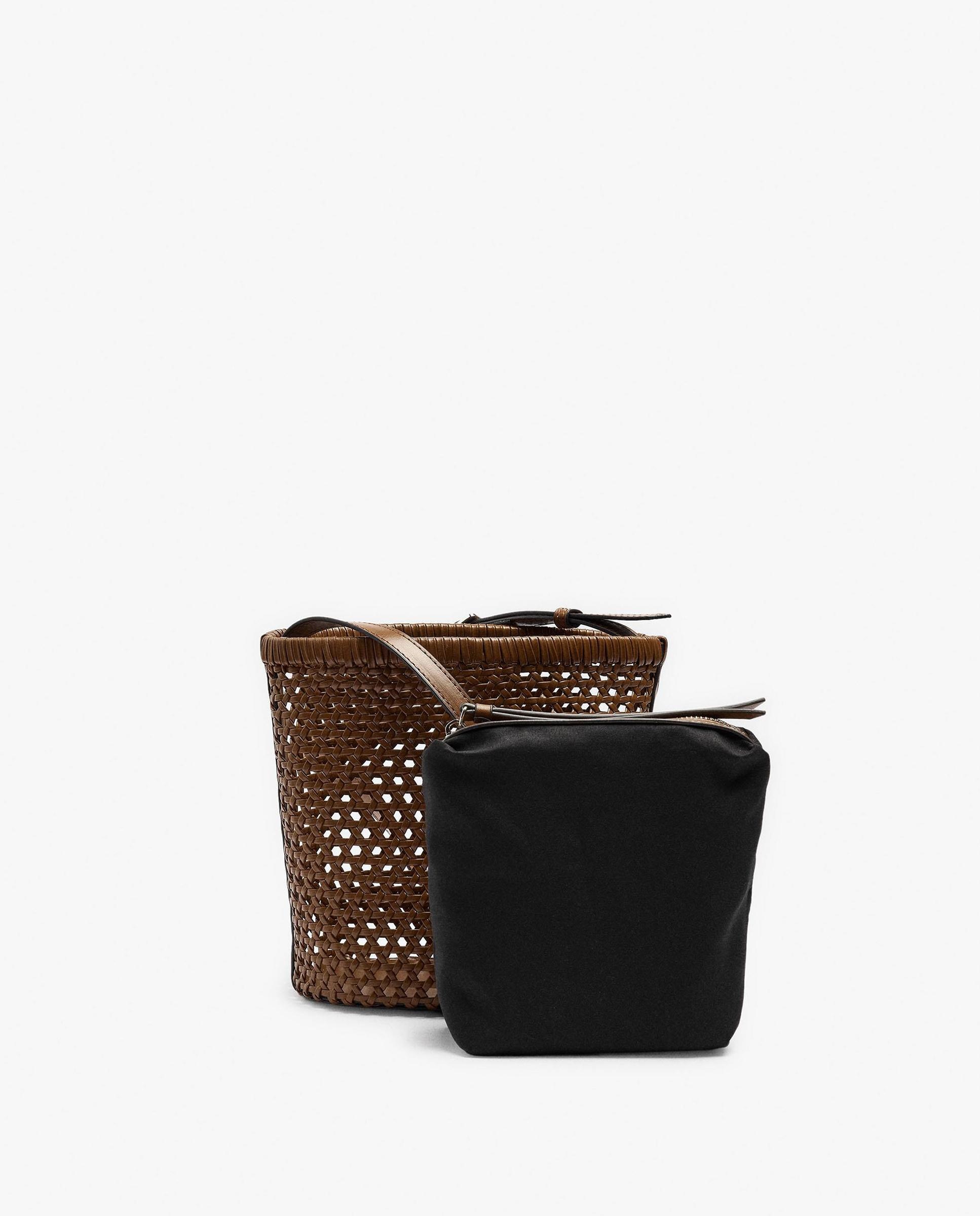 Bandolera de mujer trenzada con neceser extraíble en liso - Parfois - Camel Camel-3