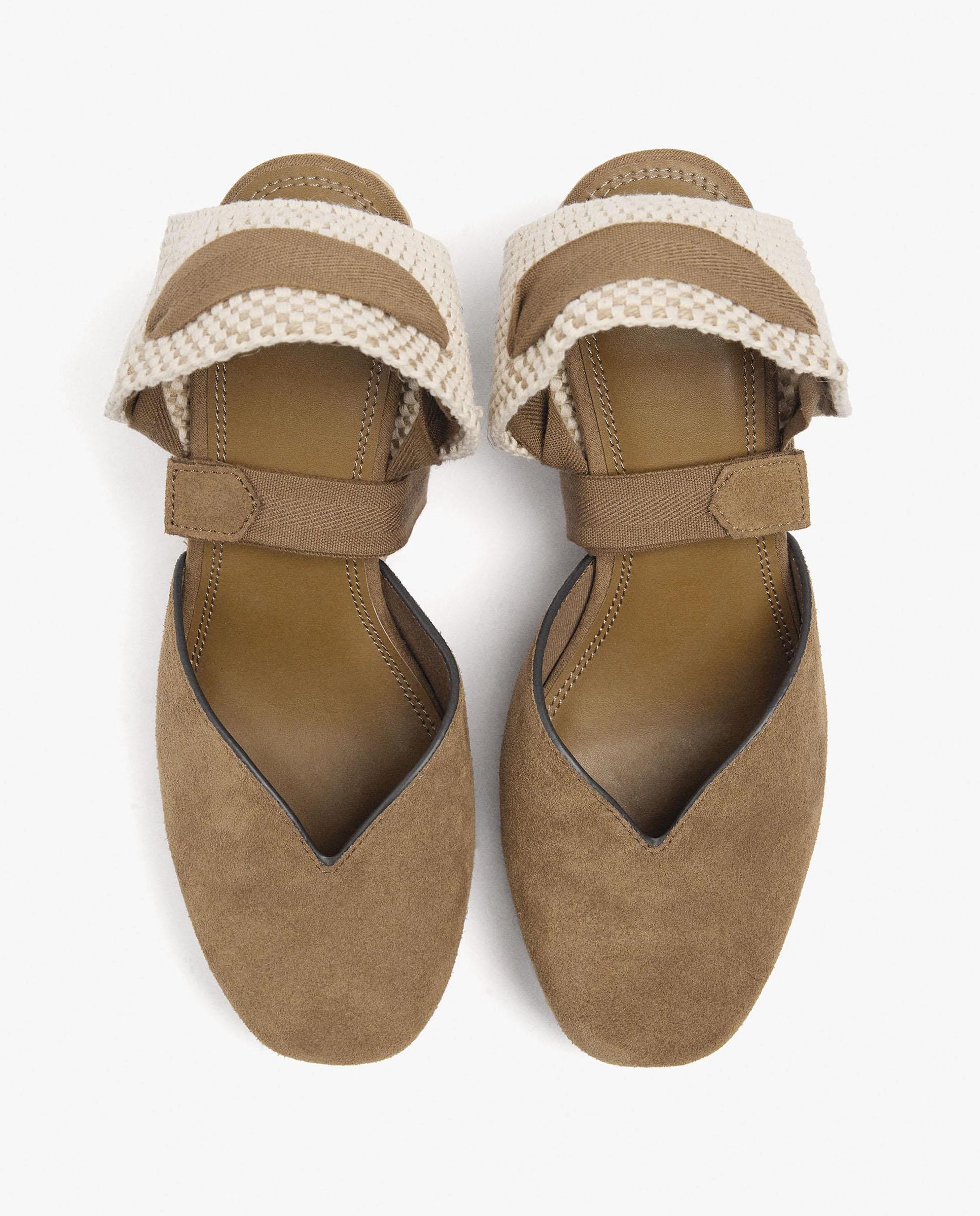Alpargatas de cuña de mujer de piel con cintas en liso - Parfois - Camel Camel-3