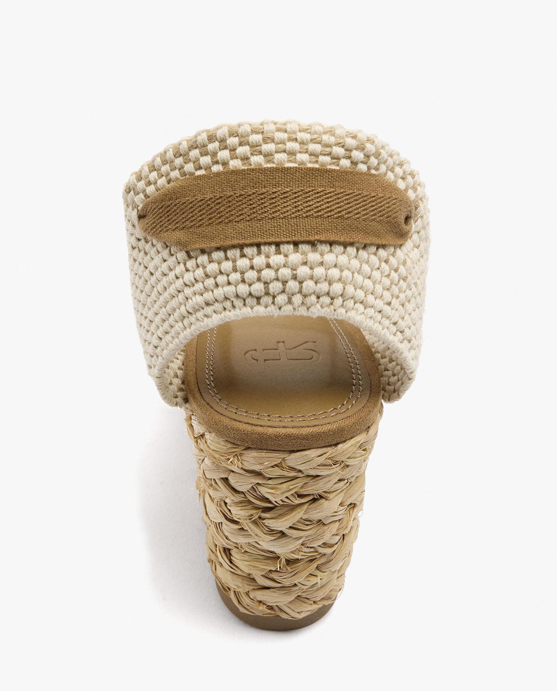 Alpargatas de cuña de mujer de piel con cintas en liso - Parfois - Camel Camel-6