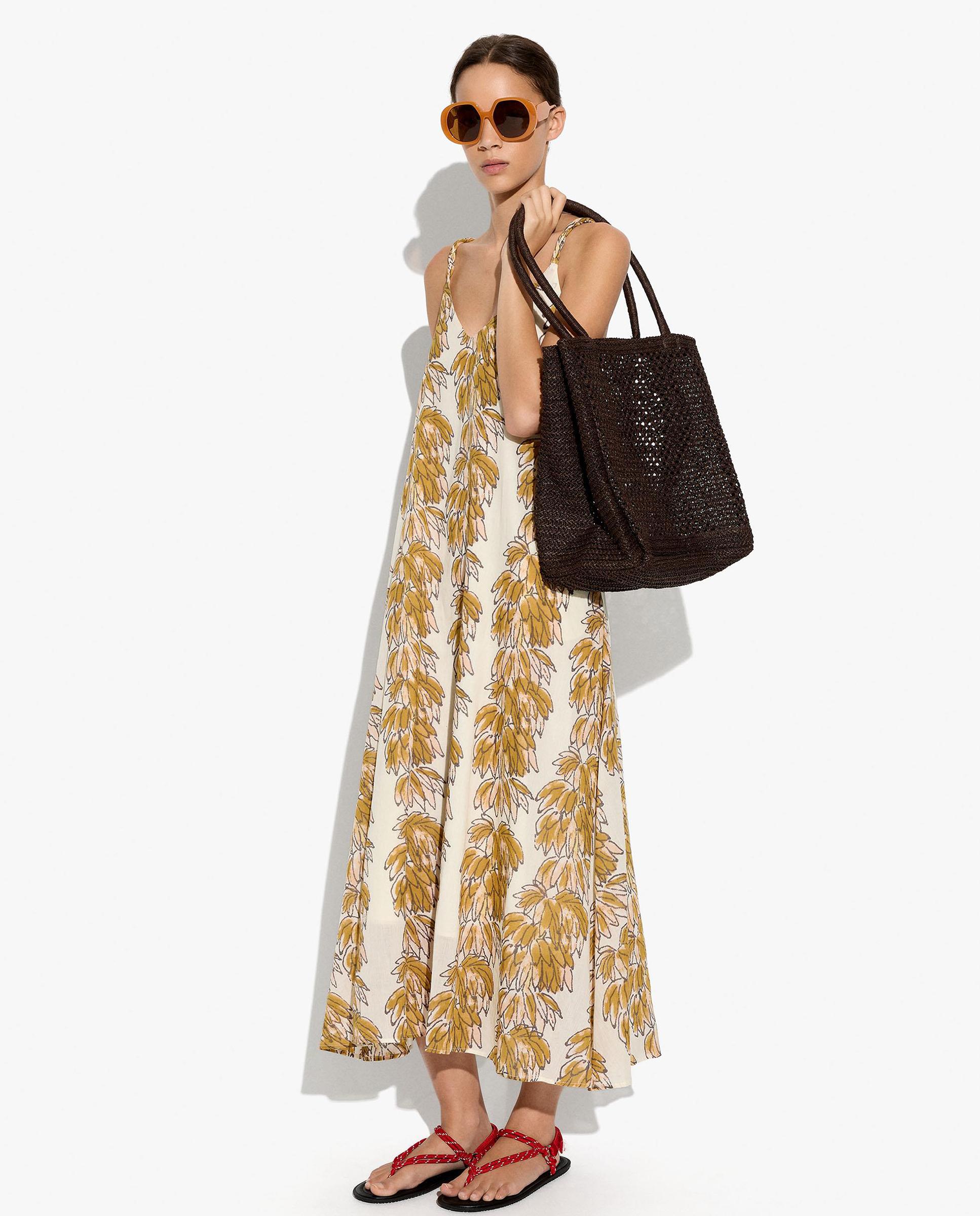 Parfois - Vestido largo 100% algodón de tirantes con estampado floral.