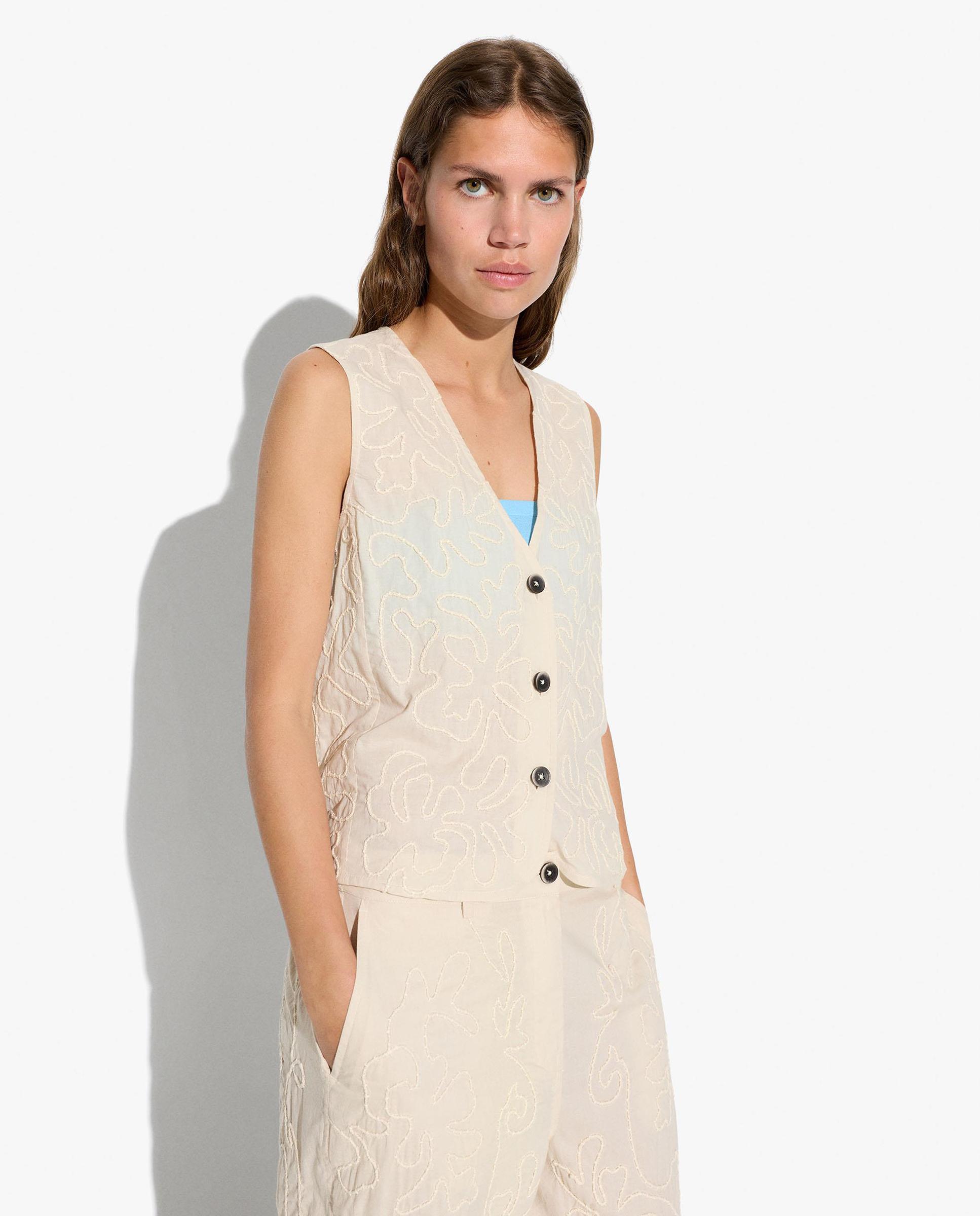 Parfois - Chaleco de mujer 100% algodón con botones y bordados.