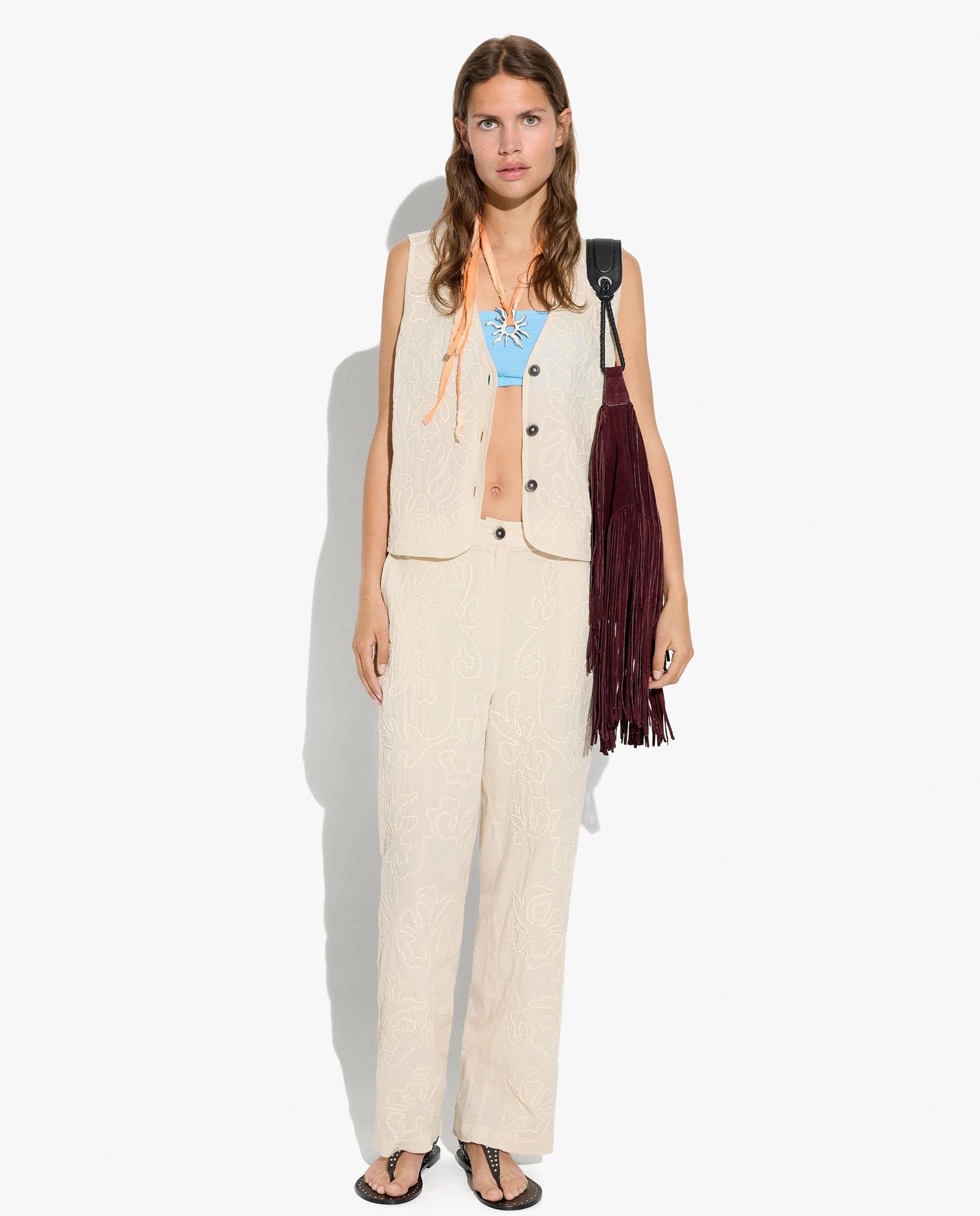 Parfois - Pantalones rectos de mujer 100% algodón con bordados.