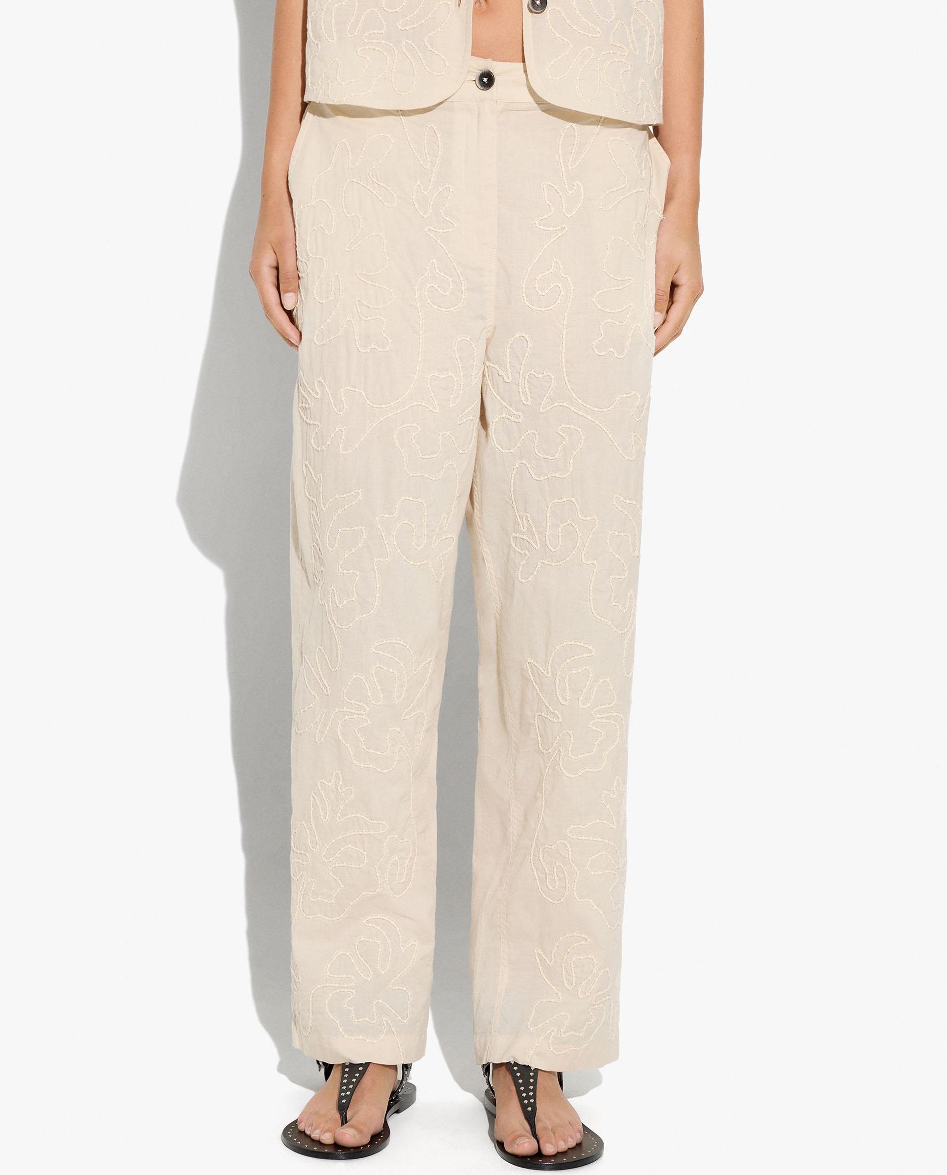 Pantalones rectos de mujer 100% algodón con bordados - Parfois - Natural Natural-2
