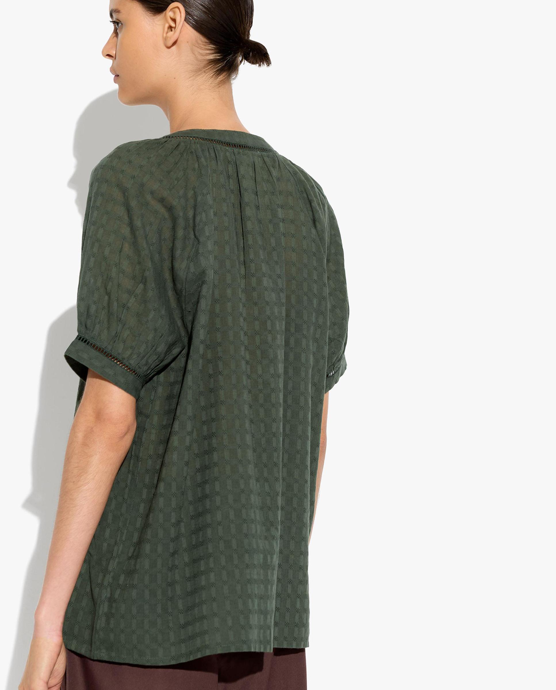 Camisa de mujer 100% algodón de manga corta con cuello mao en liso con bordados - Parfois - Kaki Kaki-4