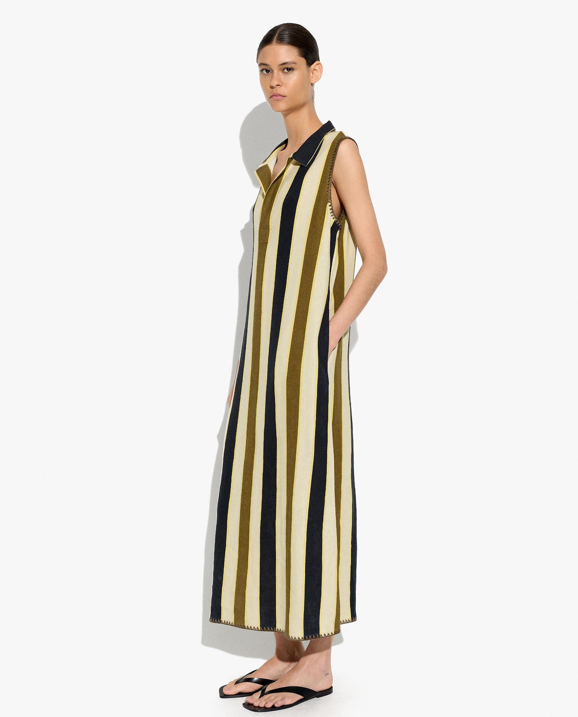 Vestido largo camisero con estampado de rayas - Parfois - Multicolor Multicolor-3