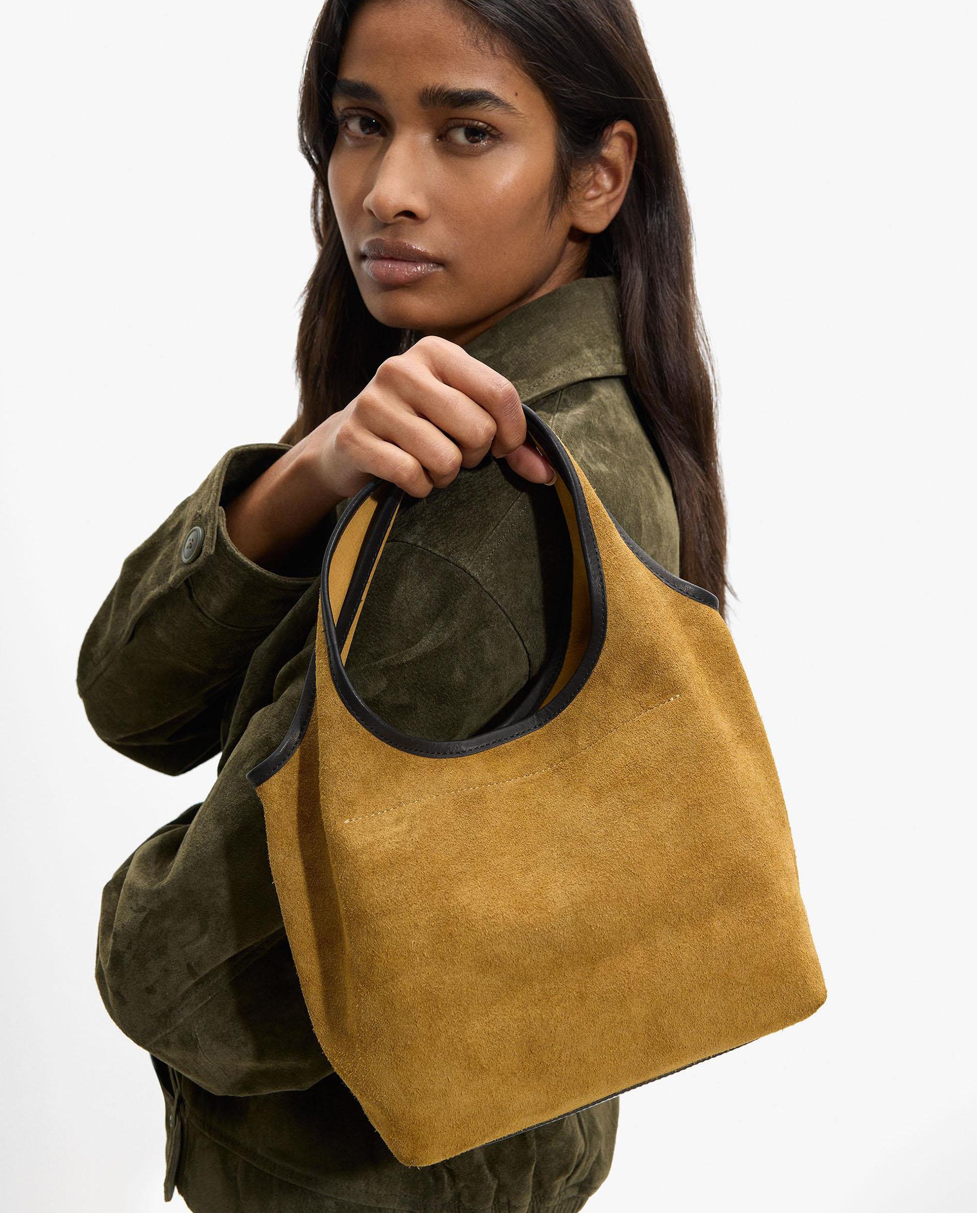 Bolso de mano estilo tote 100% piel convertible a bandolera con cierre imantado en liso - Parfois - Mostaza Mostaza-2