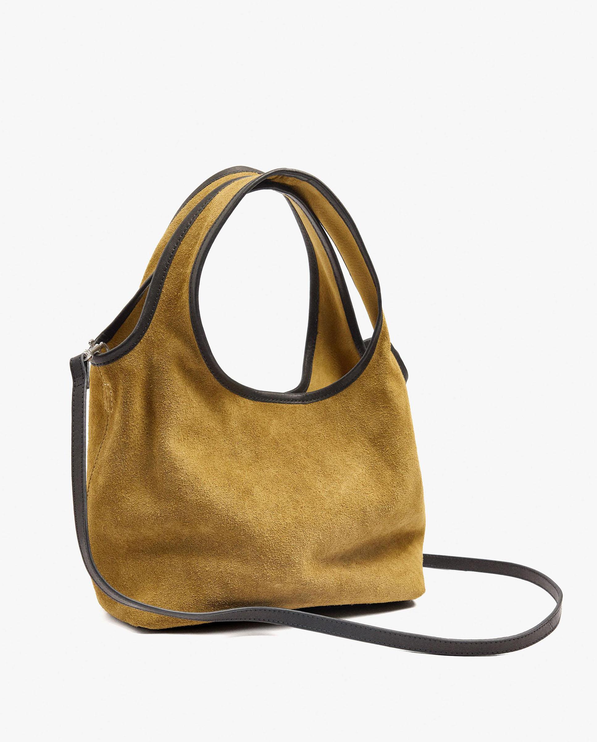 Bolso de mano estilo tote 100% piel convertible a bandolera con cierre imantado en liso - Parfois - Mostaza Mostaza-4
