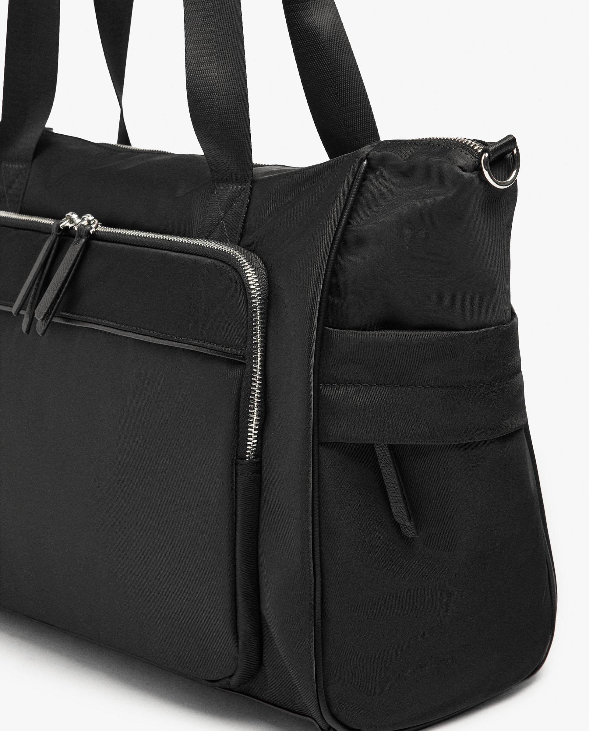 Bolso de hombro con varios compartimentos y cierre de cremallera en liso - Parfois - Negro Negro-3