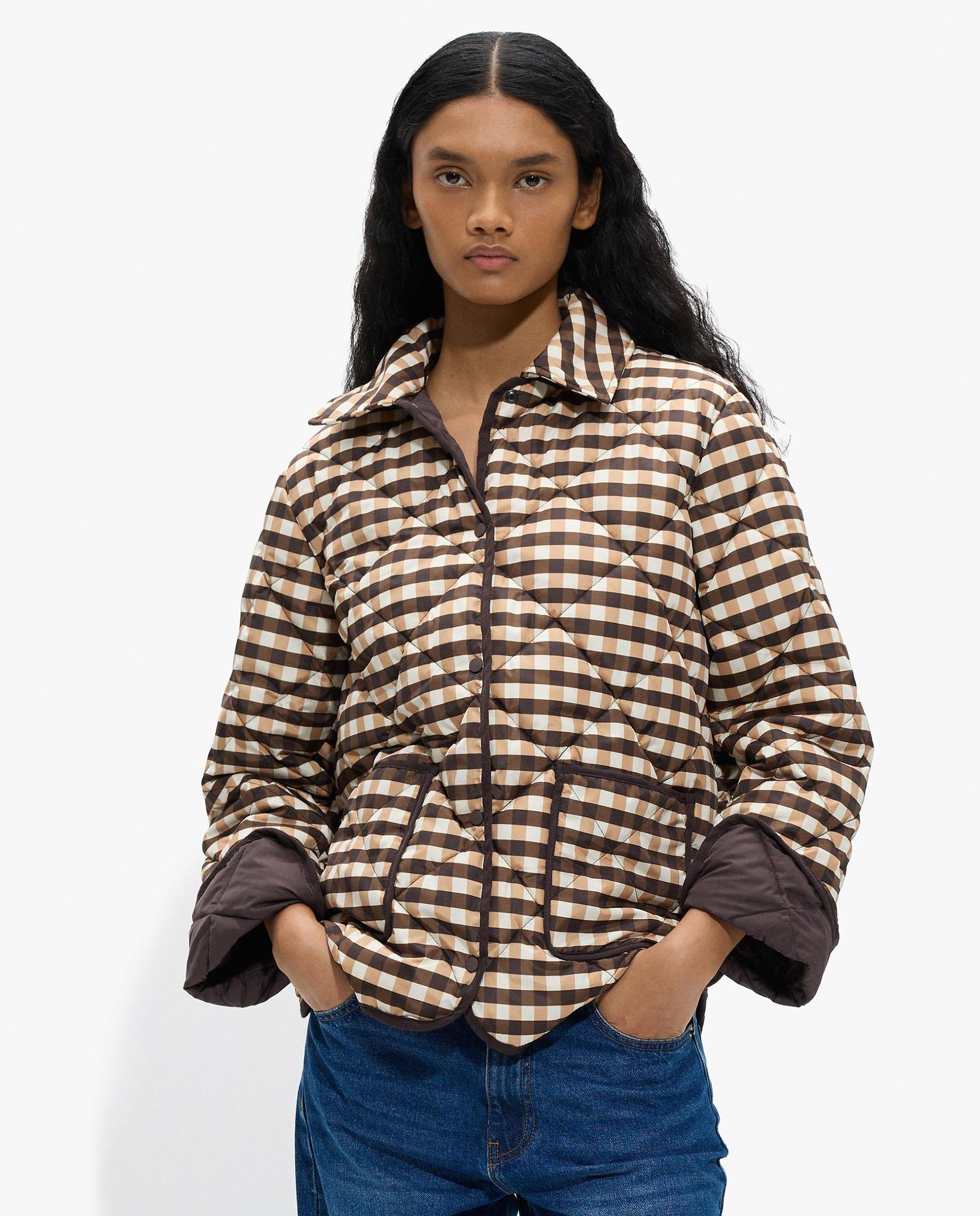 Parfois - Plumífero de mujer corto acolchado con bolsillos y estampado de cuadros.